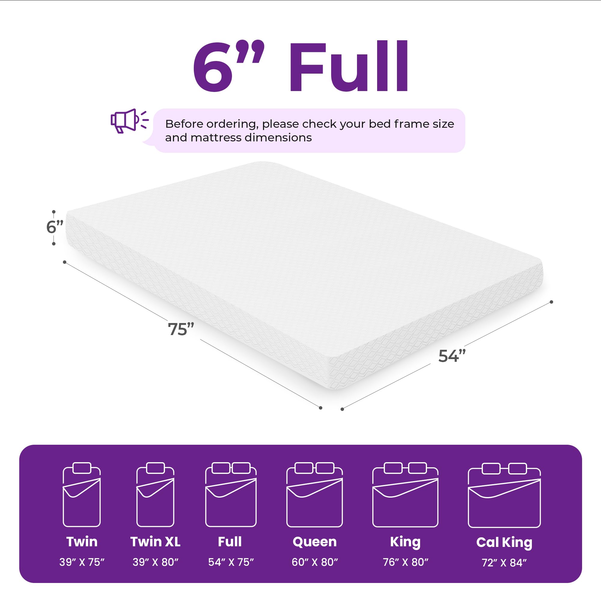 Gaeste 6 Inch Full Cooling Memory Mattress Medium Firm Certipur-Us Certified Pressure Relief & Cool Sleep Mattress-In-A-Box Comf