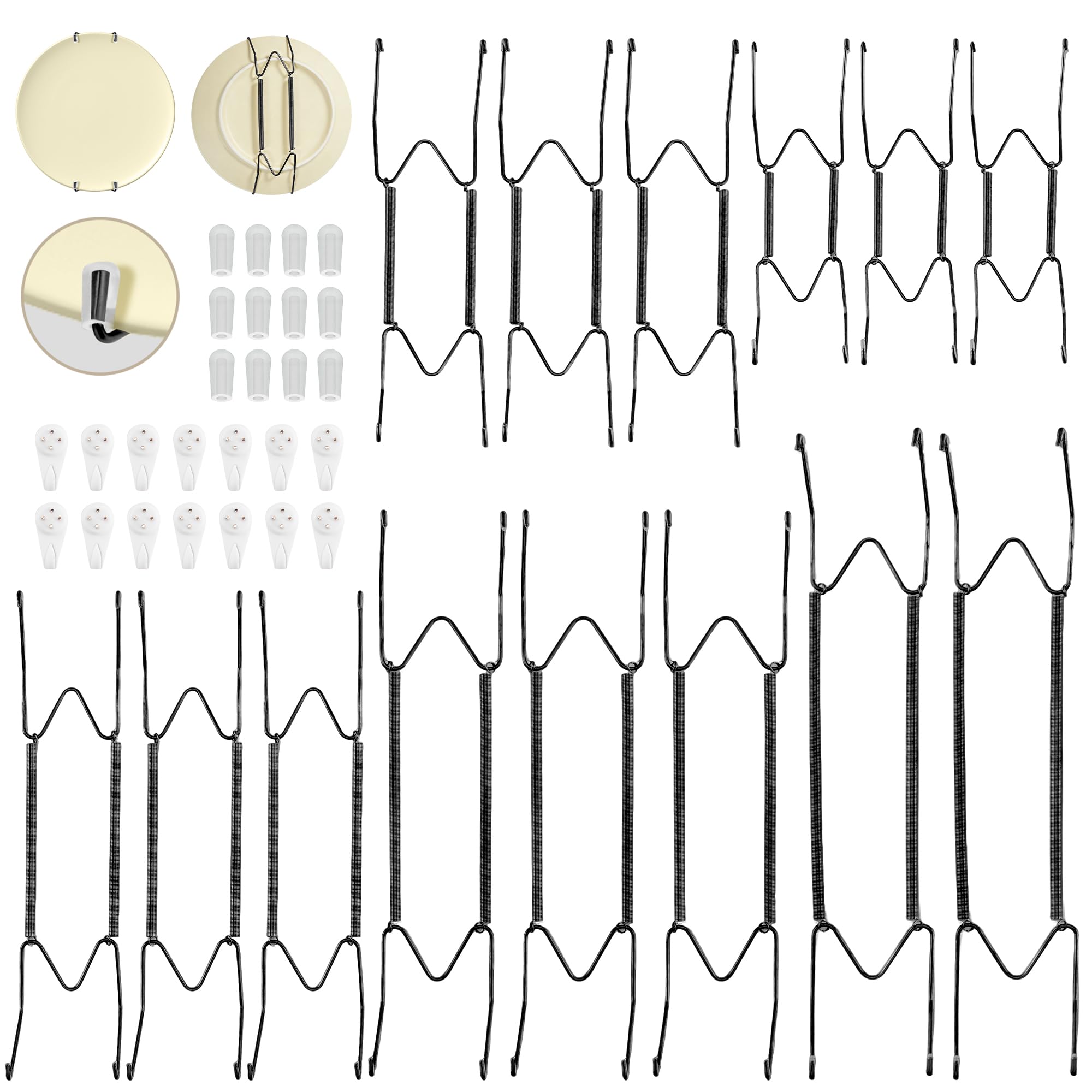 Bilillo 14 Pcs Plate Hangers for Wall - 8/10/12/14/16 Inch Invisible Plates Hanger, Stainless Steel Plate Holders with 14 Pieces