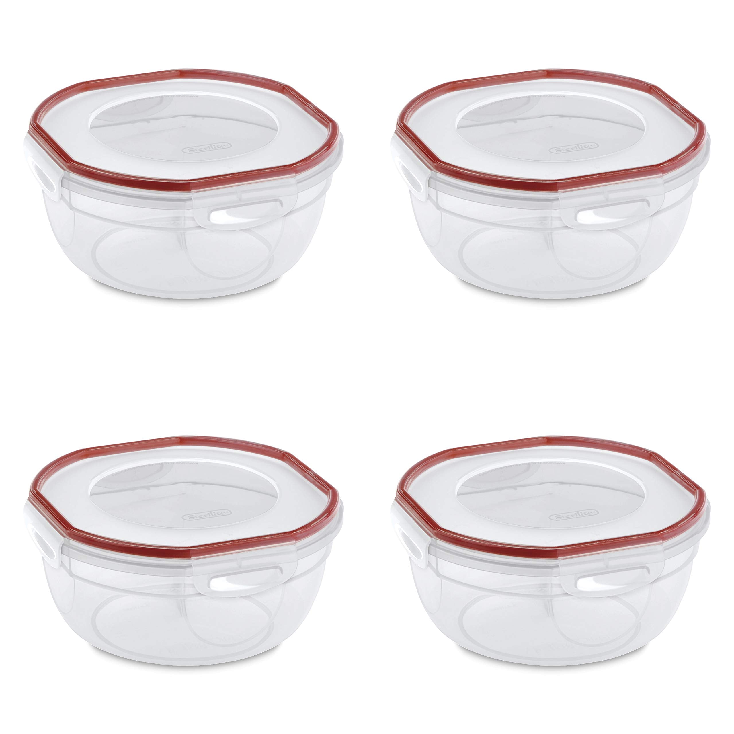Sterilite Ultra-Seal 2.5 Qt Bowl, Airtight Food Storage Container, Plastic, Latching Lid, Microwave And Dishwasher Safe, Clear W