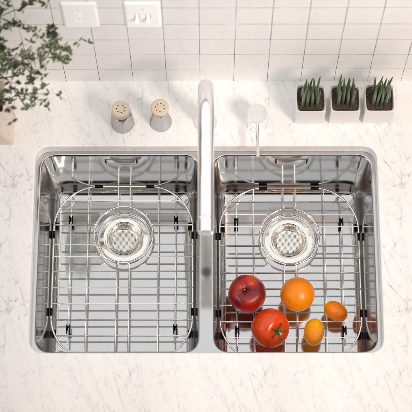 Alonsoo Sink Protectors for Kitchen Sink Stainless Steel Sink Grid Sink Rack for bottom of Sink 14.57''L?1.22''W Sink Bottom Grid with Rear Drain 1 Pack
