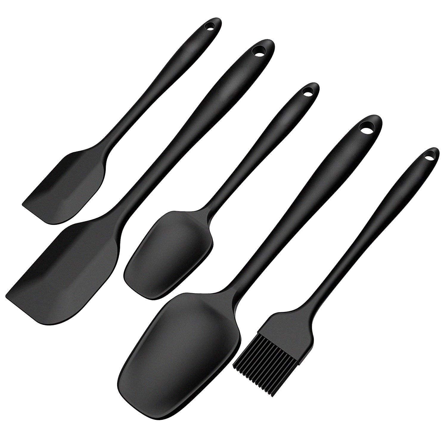Ramkuwar Silicone Spatula Set & Basting Brush NonStick, Durable Kitchen Cooking Tools For Baking, Cooking (5 Piece)  Black