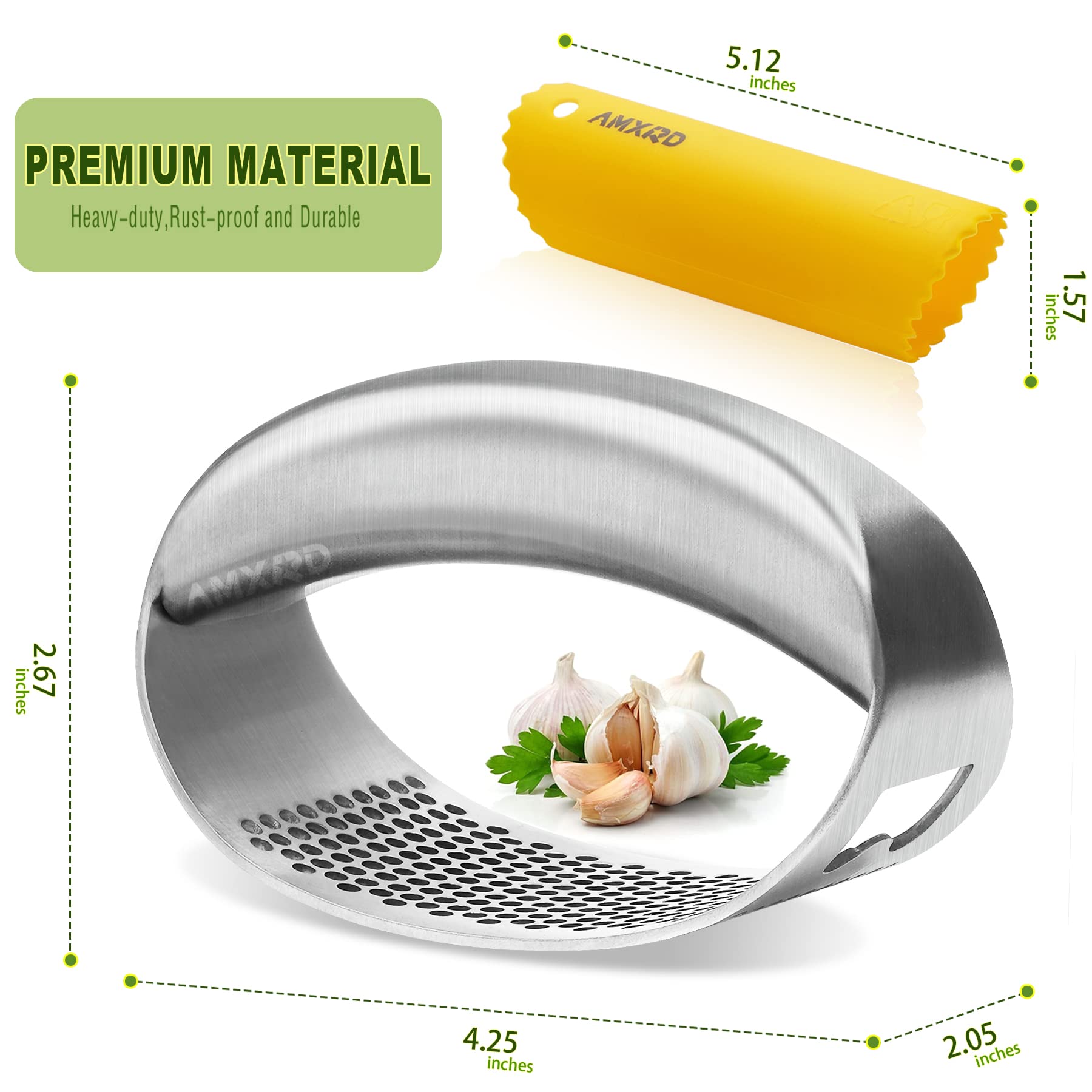 Amxrd Garlic Press Rocker & Silicone Peeler (Random Color), Stainless Steel Garlic Mincer Crusher Squeezer Kitchen Tool, Dishwas