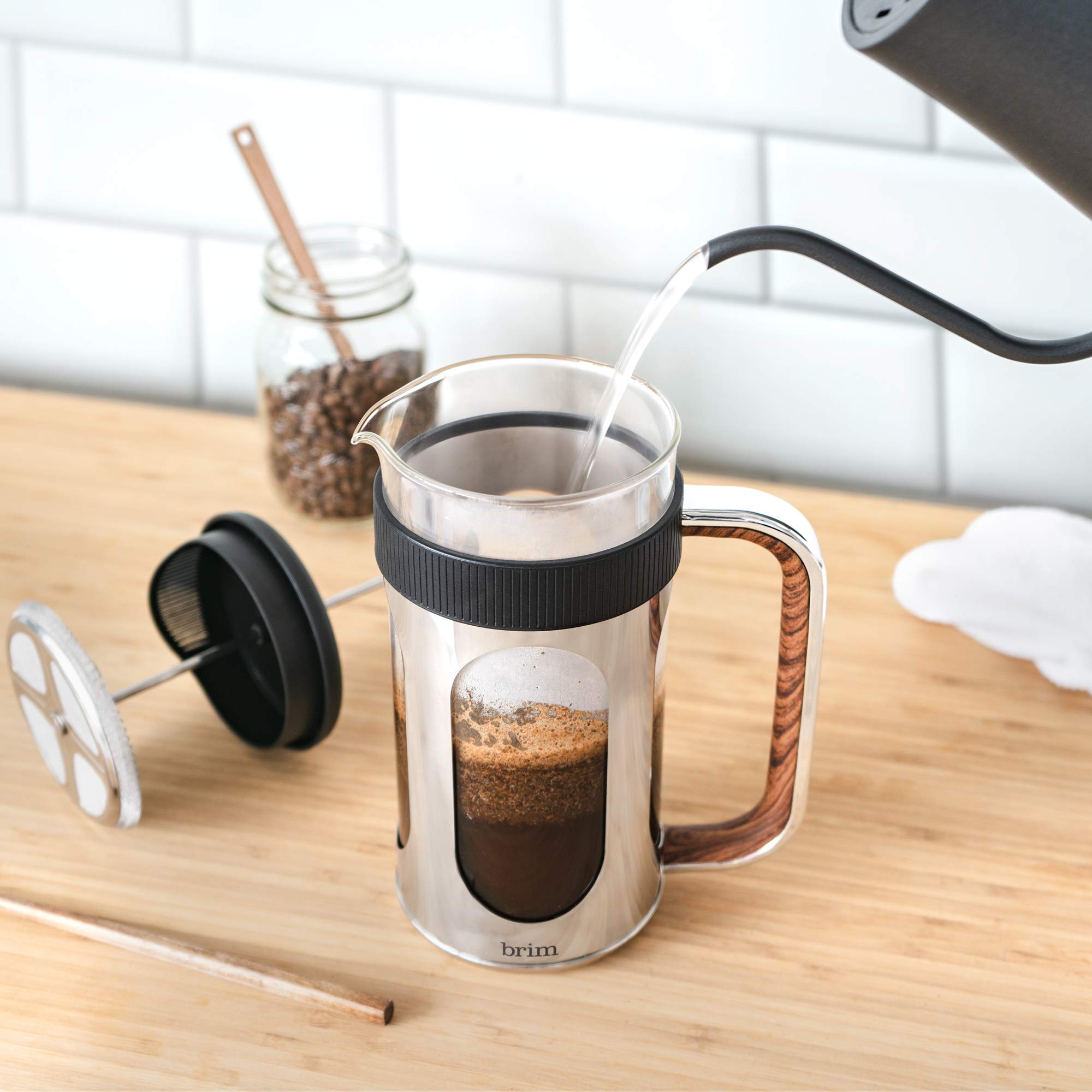 Brim 8 Cup French Press, Quickly Brew Coffee In Under 5 Minutes, Classic Design With Modern Twist, Dishwasher Safe Carafe For Ea