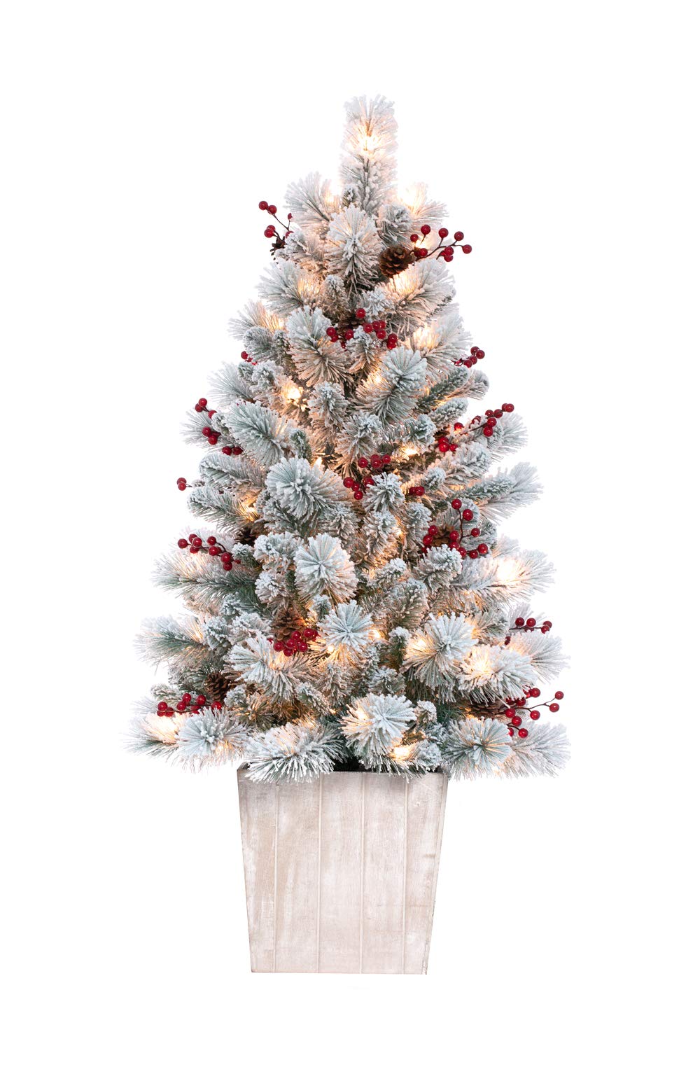 Haute Decor 4 Foot Pre-lit Ashcroft Artificial Frosted Fir Potted Christmas Tree with 100 Soft White LED Lights