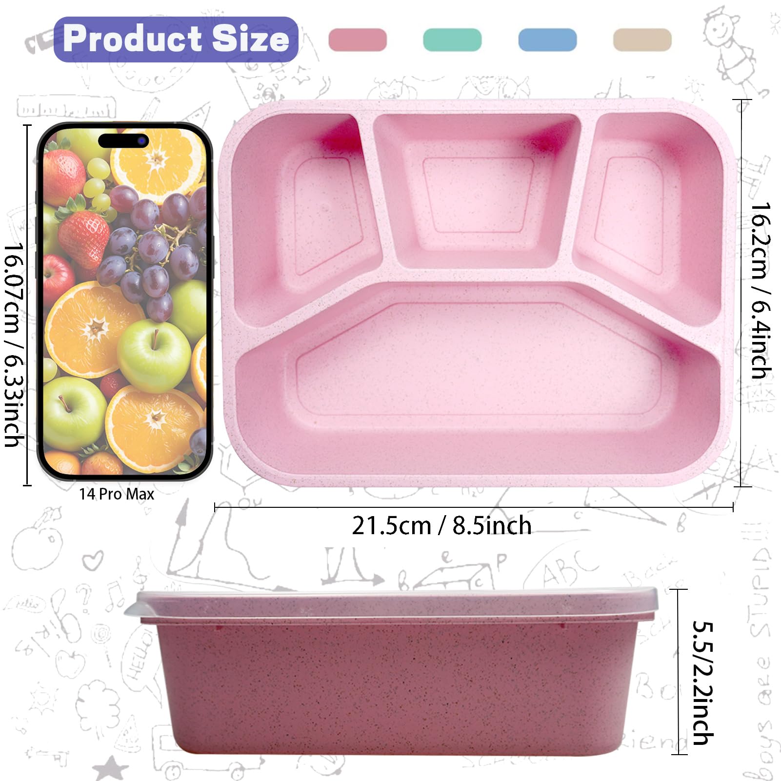 8 Pack Bento Box, Lunch Containers Wheat Straw Meal Prep Containers Reusable, Microwave And Dishwasher Safe Lunch Containers For