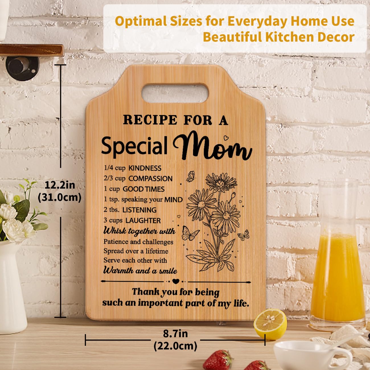 Gifts for Mom, Moms Birthday Gift Ideas, Recipe Cutting Board for Moms, Best Gifts for Mom Birthday, Christmas, Mothers Day, Val