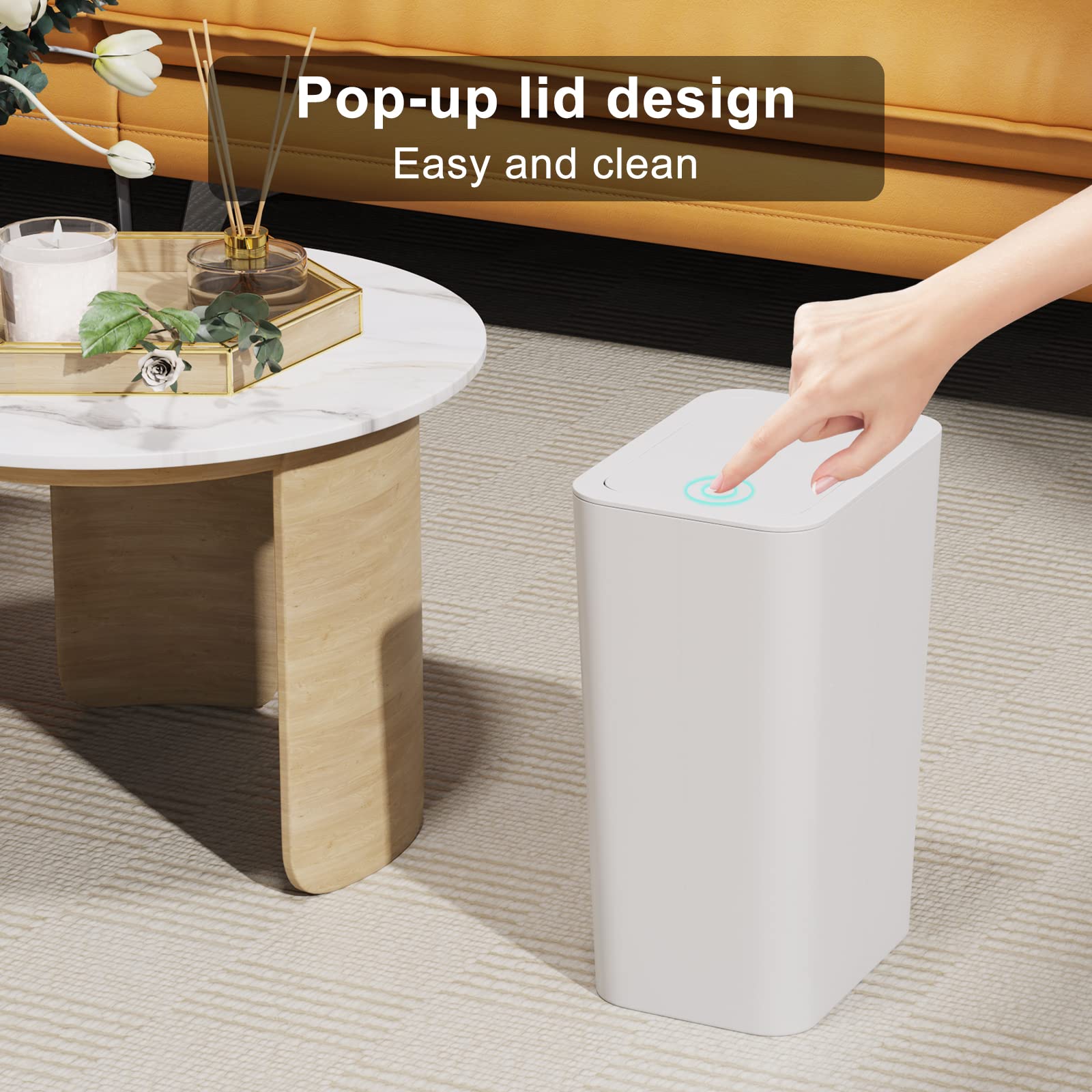 N. Netdot 3 Pack 10L / 2.6 Gallon Small Trash Can With Lid, Bathroom Garbage Can With Pop-Up Lid, Waste Basket For Bathroom, Kit