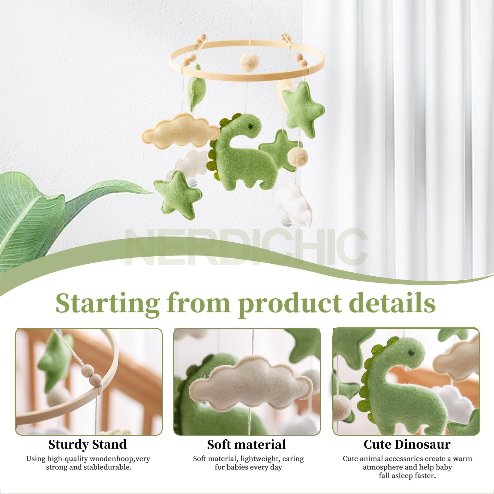 Baby Crib Mobile for Boys Girls, Nursery Decor Mobile for Bassinet, Gender Neutral Mobile Crib Accessories for Infant Bedroom Ha