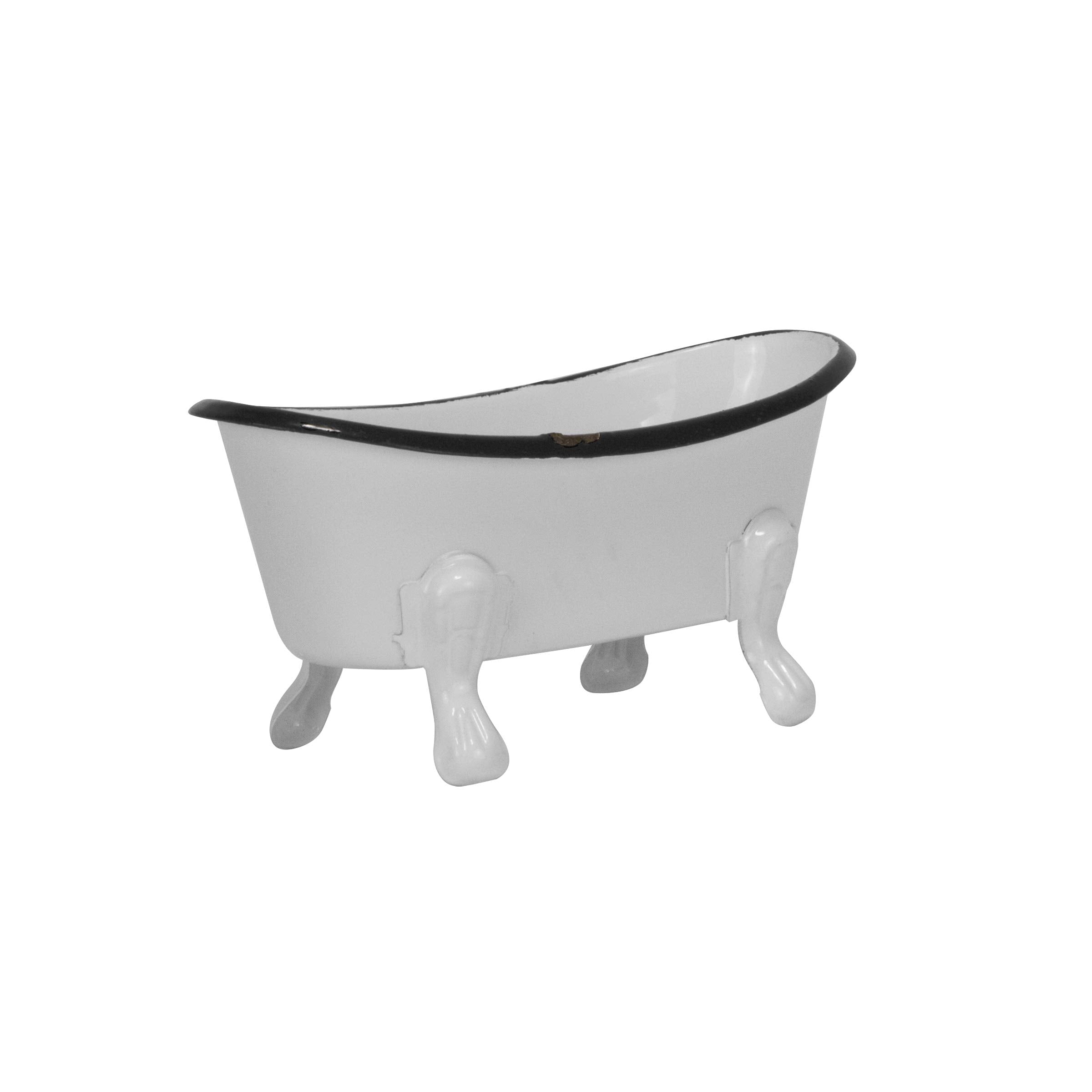 Foreside Home & Garden Black Rim White Enamel Bathtub Soap Dish