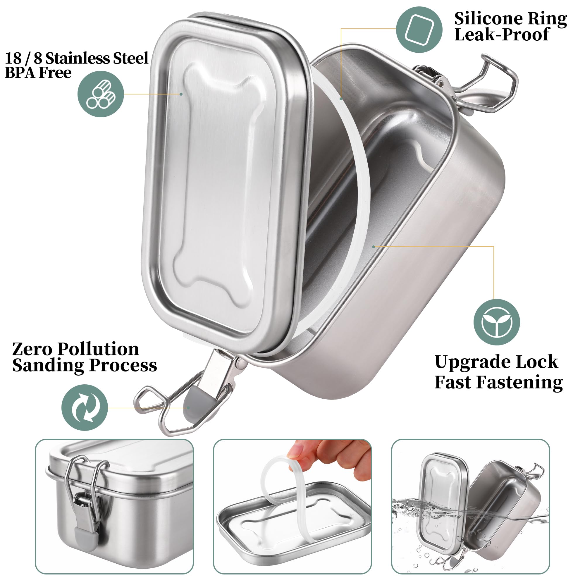Befoy Small Stainless Steel Food Containers With Lids 13.4Oz Set Of 3 Snack Box Metal Lunch Containers, 304 Condiments Bento Box