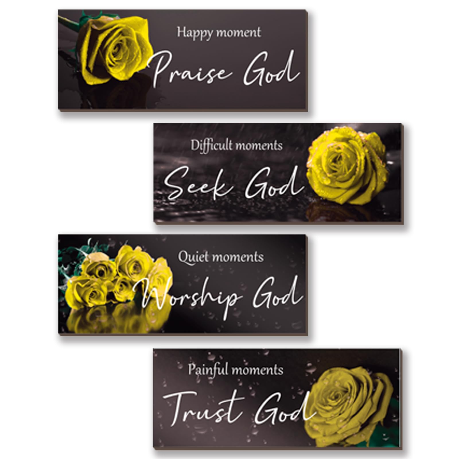 ONIZHITY 4Pcs Yellow Bathroom Decor Yellow Wall Decor Religious Bible Verse Rose Rustic Wooden Christian Sign for Home Bathroom 