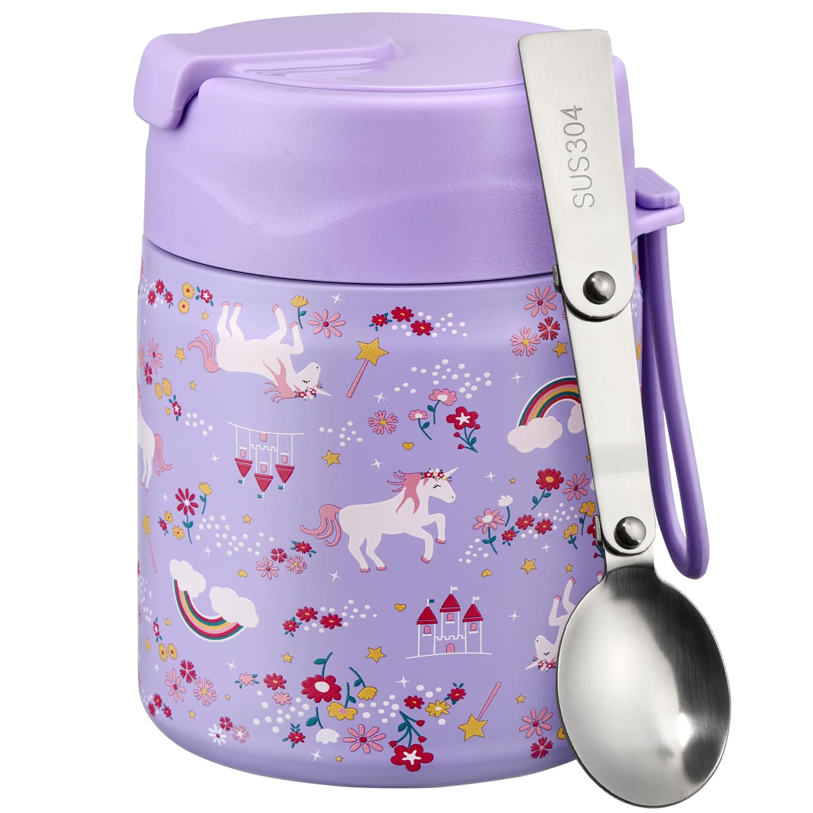 Pawtong 17oz Soup Thermo for Hot Food Kids Insulated Vacuum Food Jar with Stainless Steel Spoon Wide Mouth Thermo Leakproof Lunc