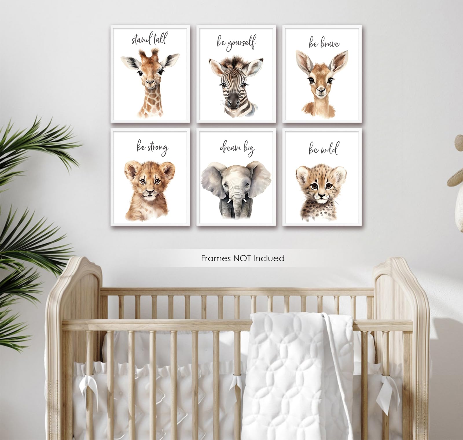 6 Pcs Cartoon Animals Wall Art Nursery Decor Cute Giraffe Leopard Zebra Deer Elephant Inspirational Wall Decor Unframed Posters