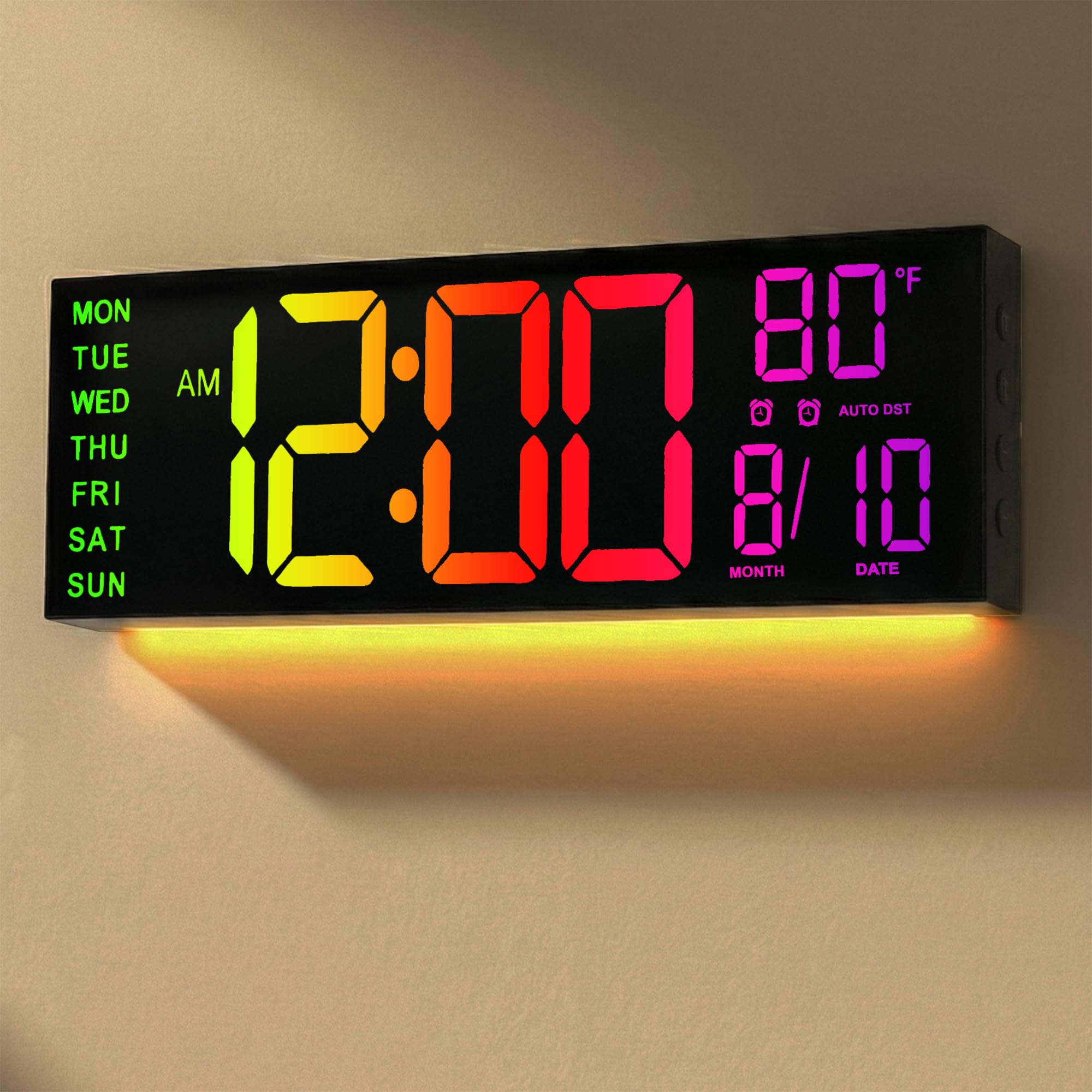 Jall 16.1 Large Digital Wall Mount Clock, Count Down Timer, Alarm, Big Led, Rgb Color, Dst, Temperature For Living Room Classroo