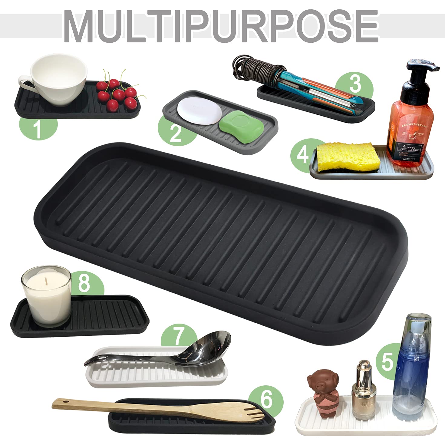 Silicone Sponge Holder Kitchen Sink Organizer Tray Dish Caddy Soap Dispenser, Scrubber Spoon Holder,Dishwashing Accessories 2 Pa