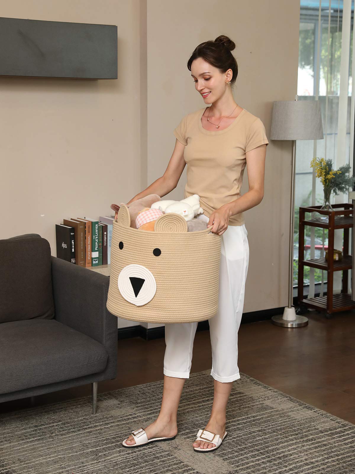 Bear Basket, Animal Basket, Large Cotton Rope Basket, Large Storage Basket, Woven Laundry Hamper, Cloth Storage Bin, For Clothes