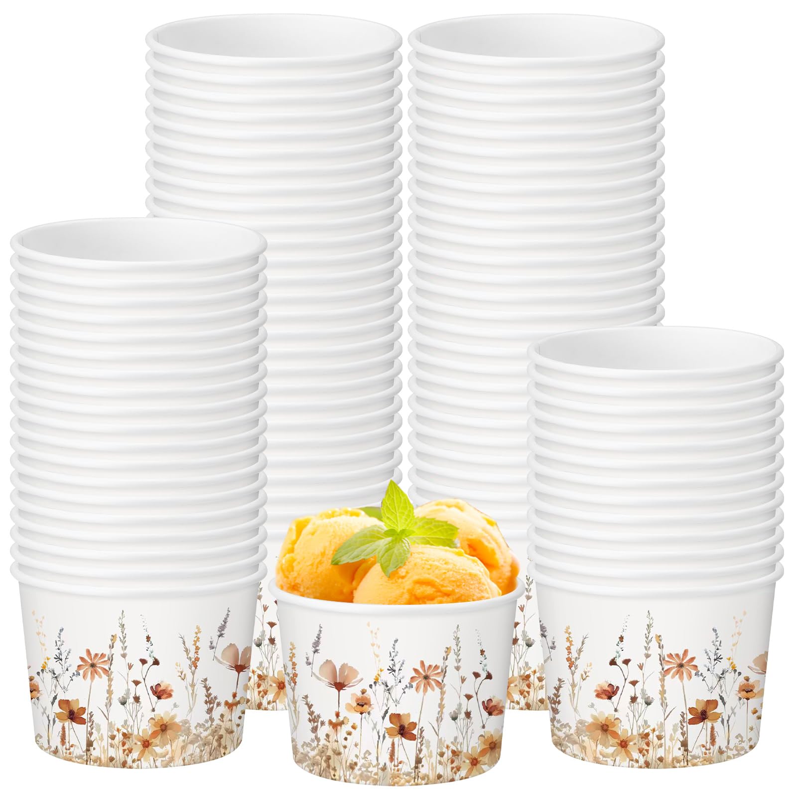 Funnymoom 50 Pack Thanksgiving Fall Floral Treat Snack Cups Wildflower Paper Ice Cream Cups 9 oz Watercolor Disposable Dessert B