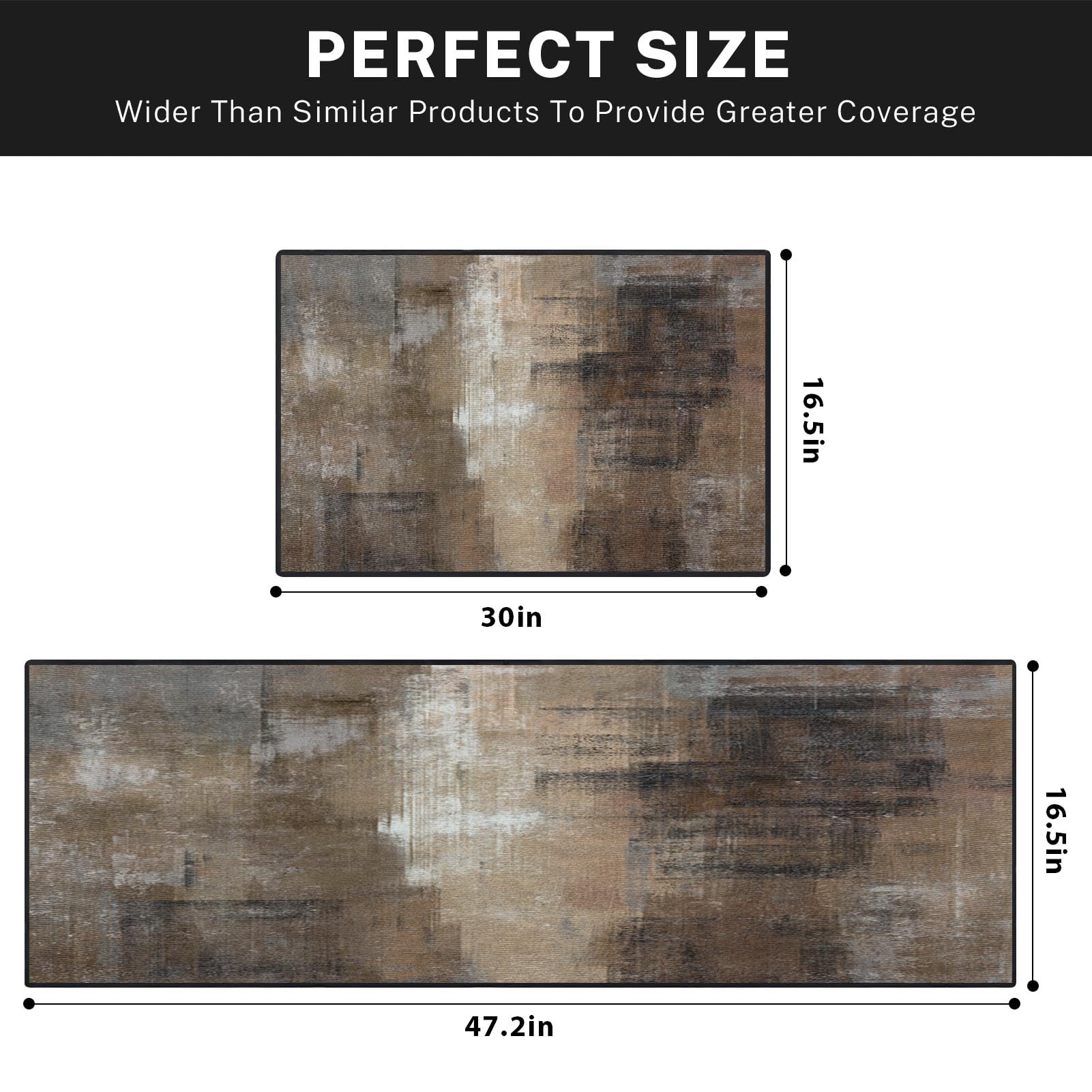 Tayney Brown Kitchen Rugs And Mats Non Skid Washable Set Of 2, Modern Abstract Mats For Floor, Contemporary Runner Rug Vintage P