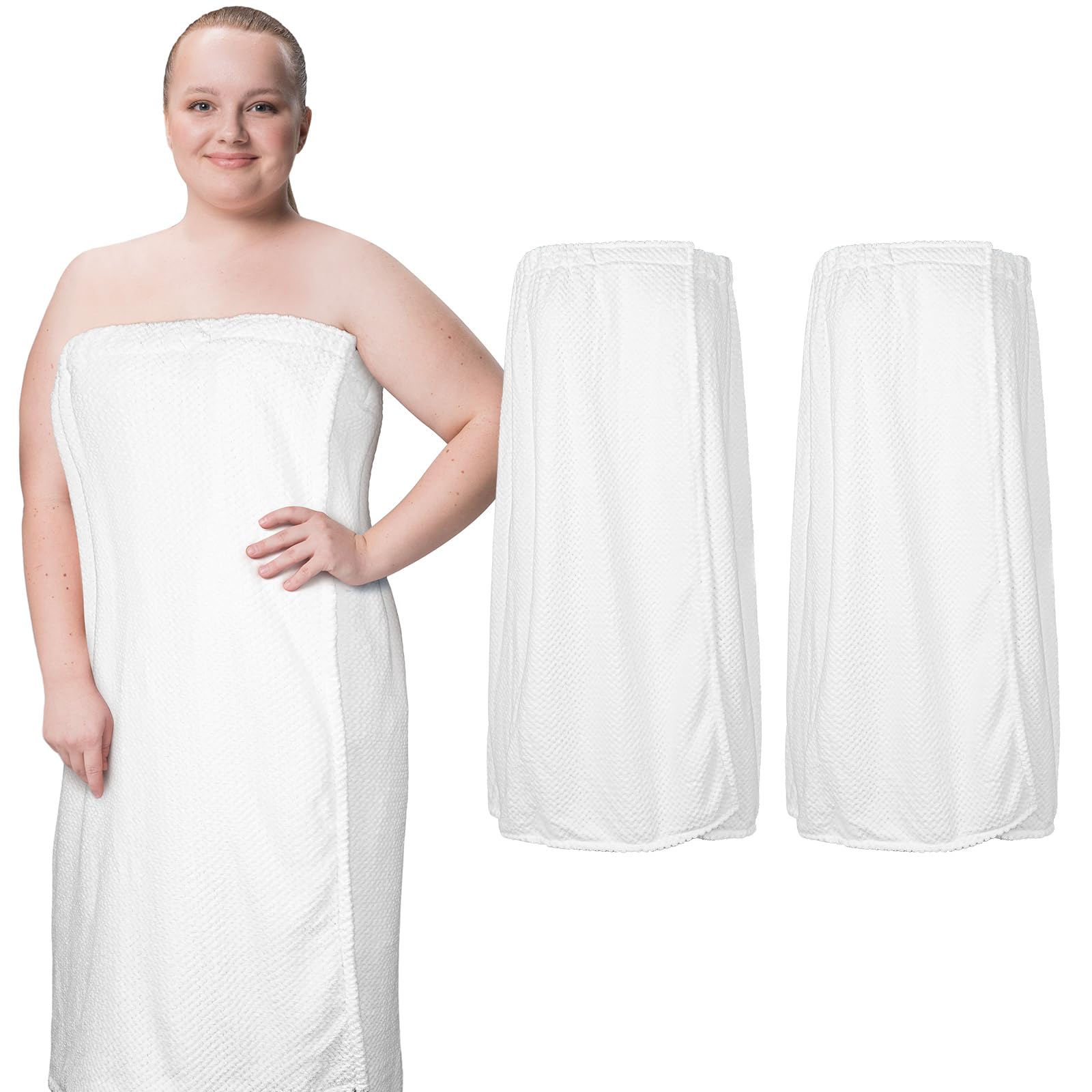 Tigeen 2 Pcs Towel Wrap for Women Lightweight Spa Robe with Adjustable Closure Elastic Top Soft Bathrobe Spa Wrap(L-XL,White)
