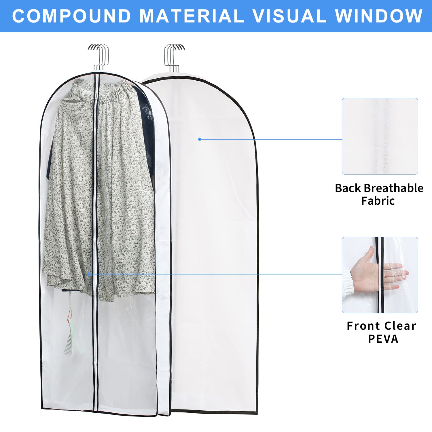 MsKitchen Hanging Clothes Bag with 4'' Gusseted Garment Bag (Set of 6) for Storage Suit Bag for Closet Clear Garment Bags Dress Covers for Gown  Long Coats  Long Dresses - 24''x 50''x 4''/ 6 Pack