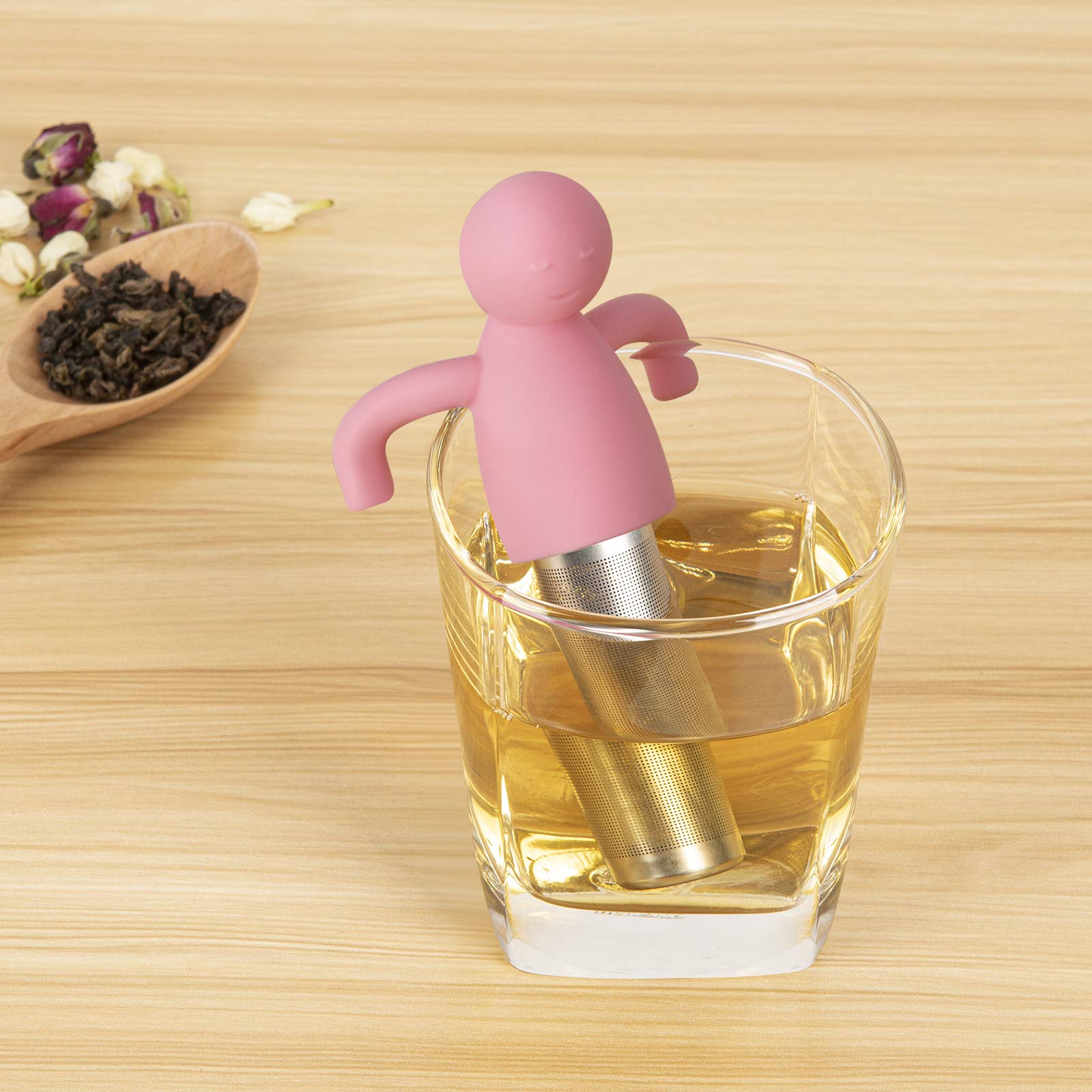 Loose Leaf Tea Steeper Cute Tea Infuser for Girl Kids Extra Fine Mesh Tea Ball Stainless Steel Tea Filter with Silicone Lid for Cup Mug Pot Pink