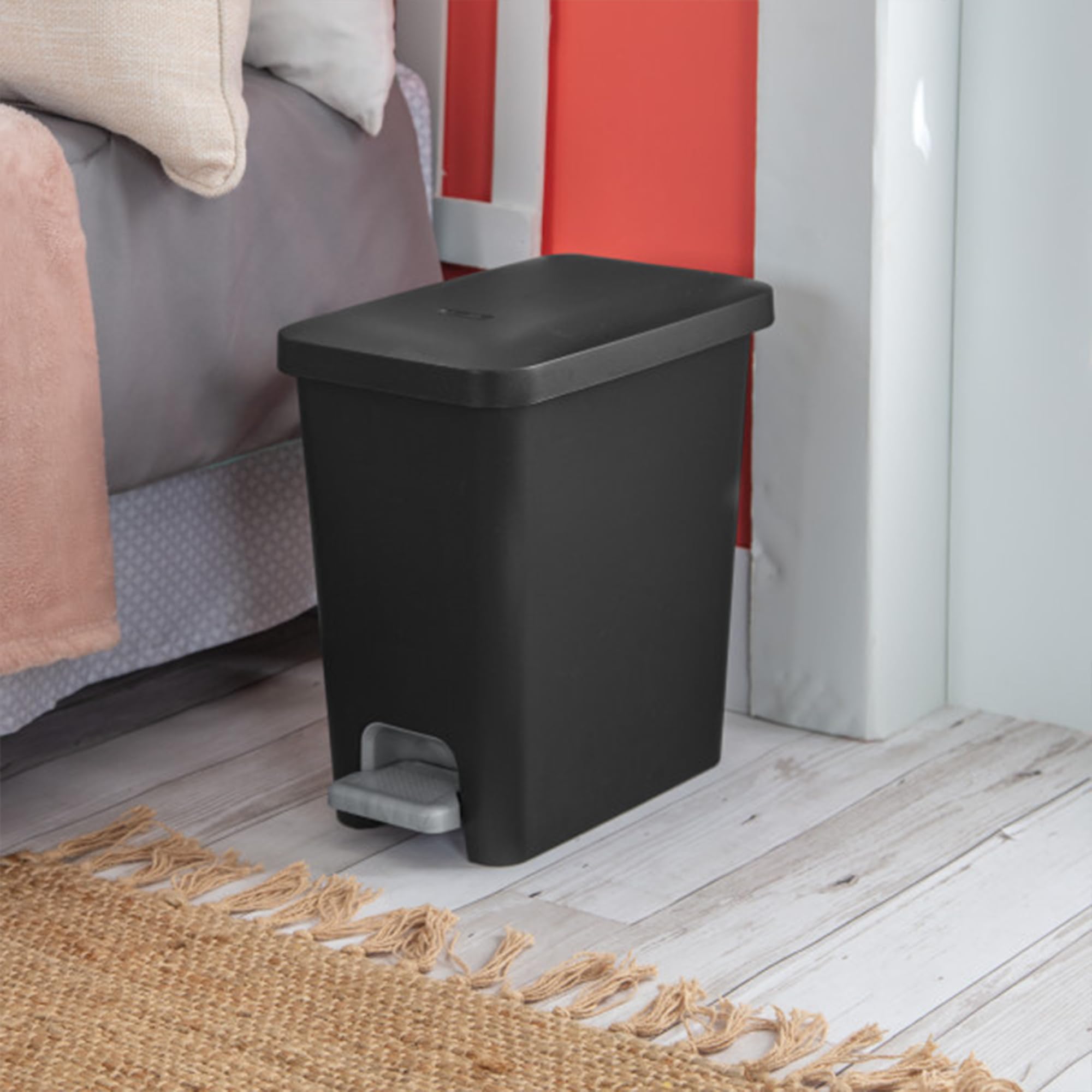 Sterilite 2.7 Gallon Rectangular Stepon Wastebasket With Lid, Small Plastic Trash Can For The Bathroom, Bedroom Or Home Office,