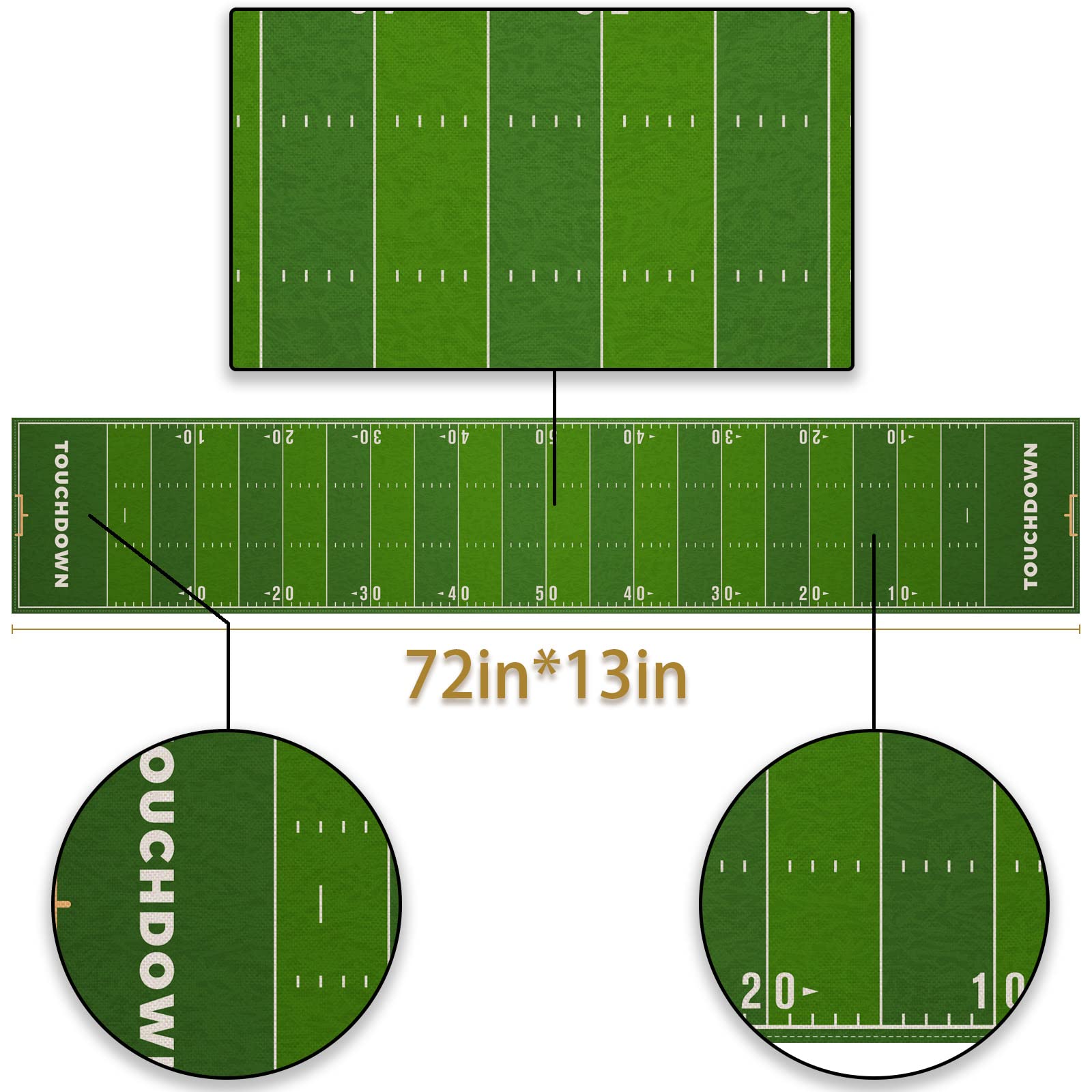 Pudodo Football Field Table Runner Touchdown Game Day Tablecloth Football Theme Birthday Party Kitchen Dining Home Decoration (1