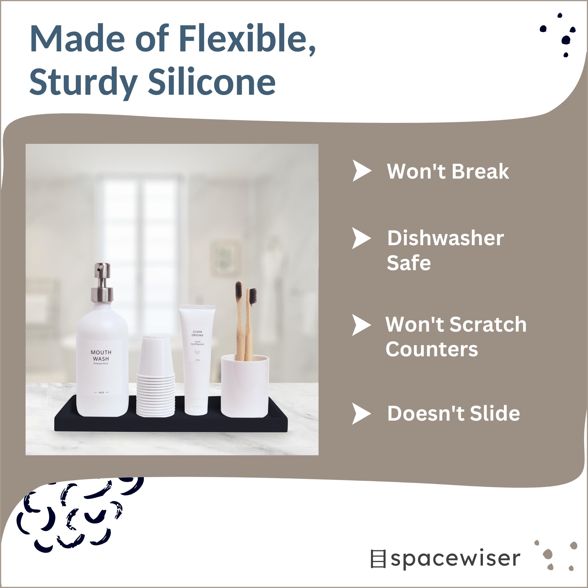 Spacewiser Countertop And Vanity Tray - 11.7'' Shatterproof Bathroom Tray, Flexible Silicone Soap Tray For Kitchen, Toilet Tank