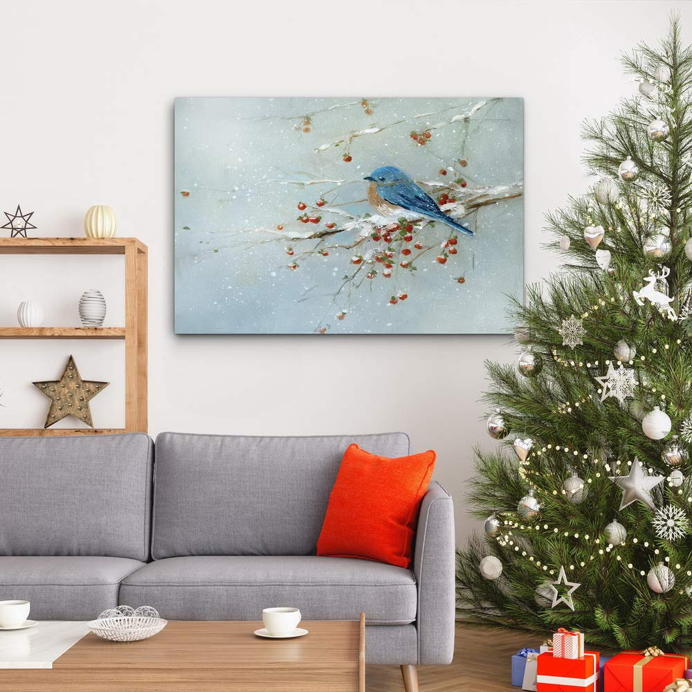 Renditions Gallery Canvas Nature Wall Art Home Paintings & Prints Peaceful Winter Bluebird Modern Romantic Wall Hanging Abstract