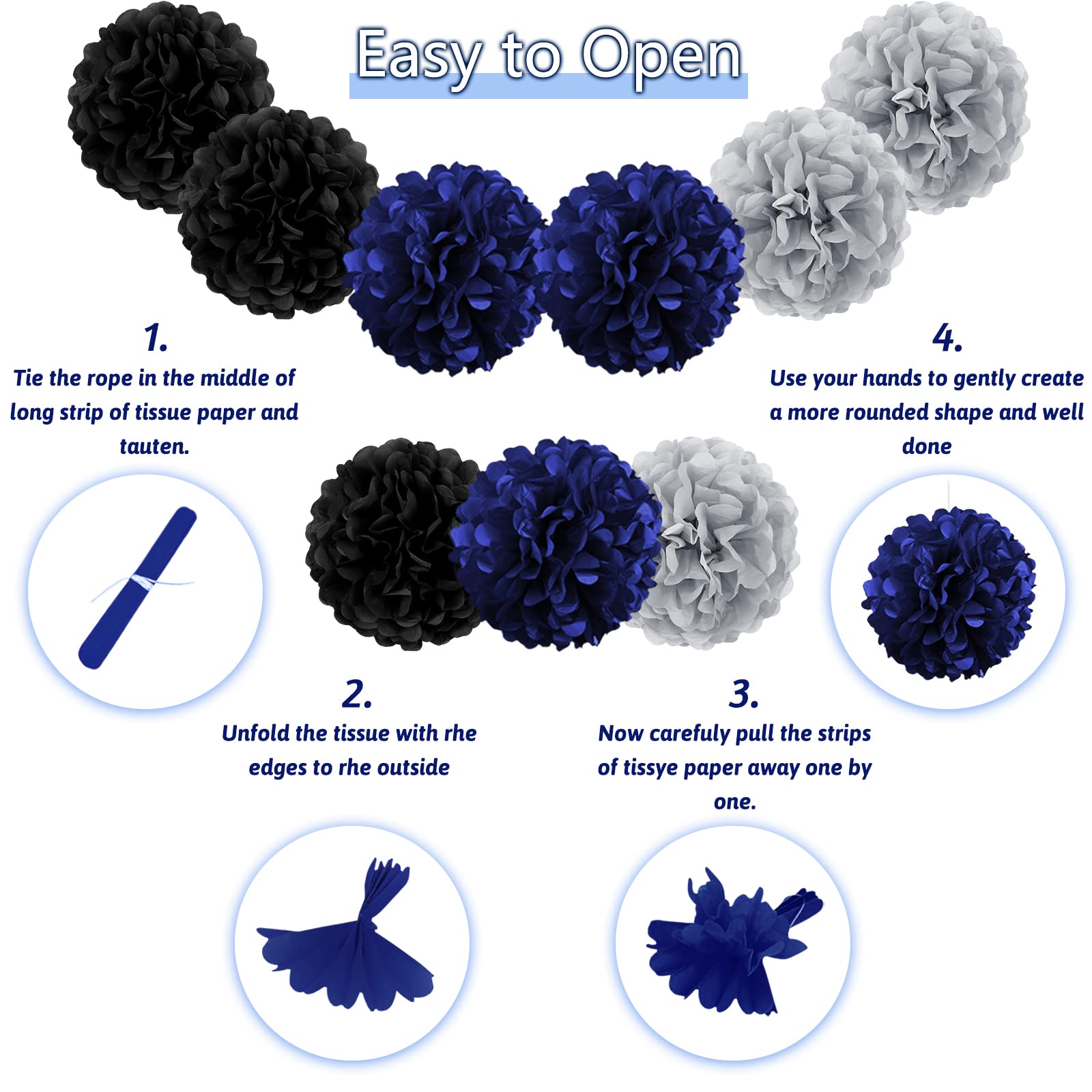 Recosis Birthday Decorations For Men, Black And Navy Blue Party Decorations Happy Birthday Decorations With Banner For Men Boy 3