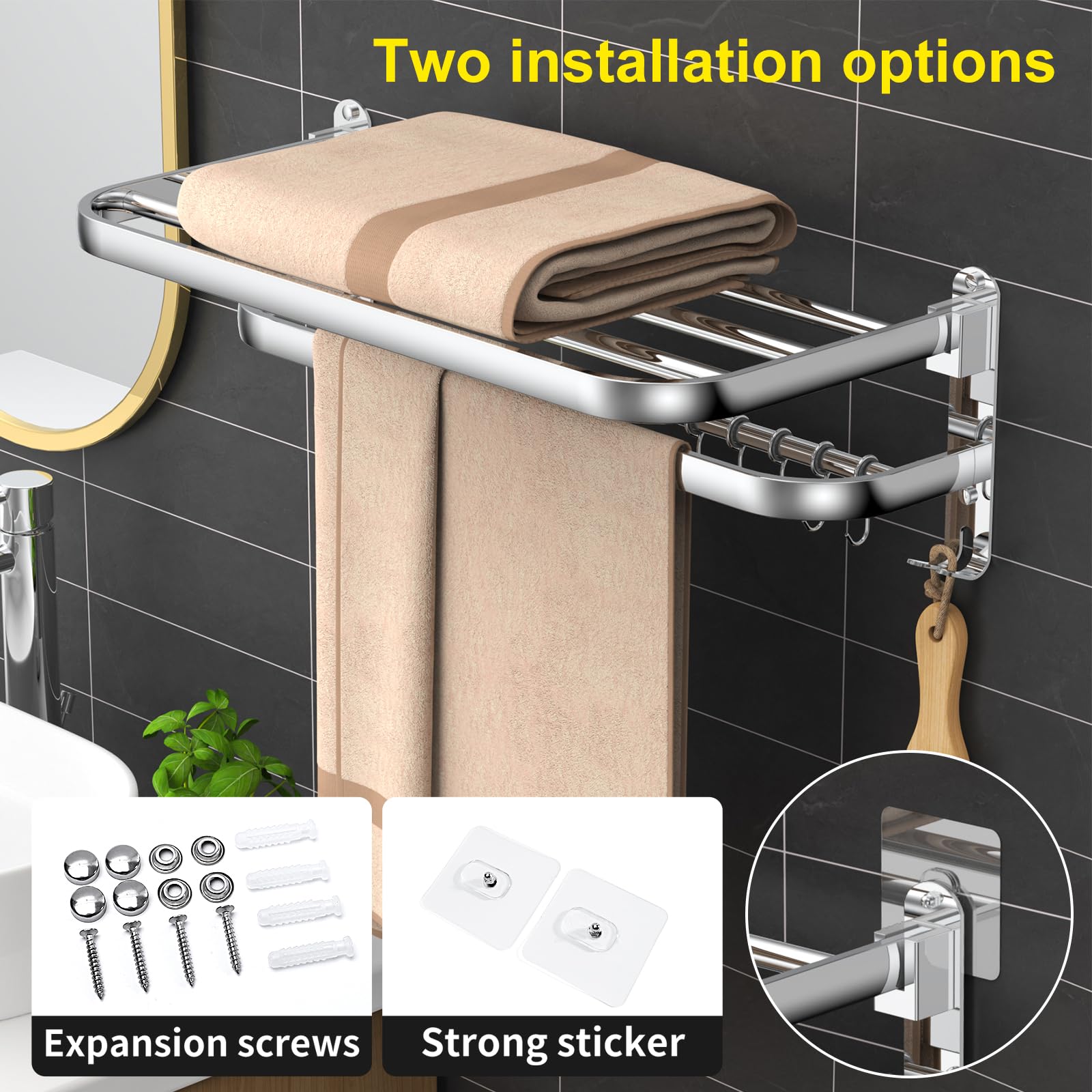 Stretchable 16-30 Inches Towel Bar for Bathroom Kitchen Hand Towel Holder Dish Cloths Hanger SUS304 Stainless Steel RUSTPROOF Wall Mount No Drill Sdjustable (ONE BAR)