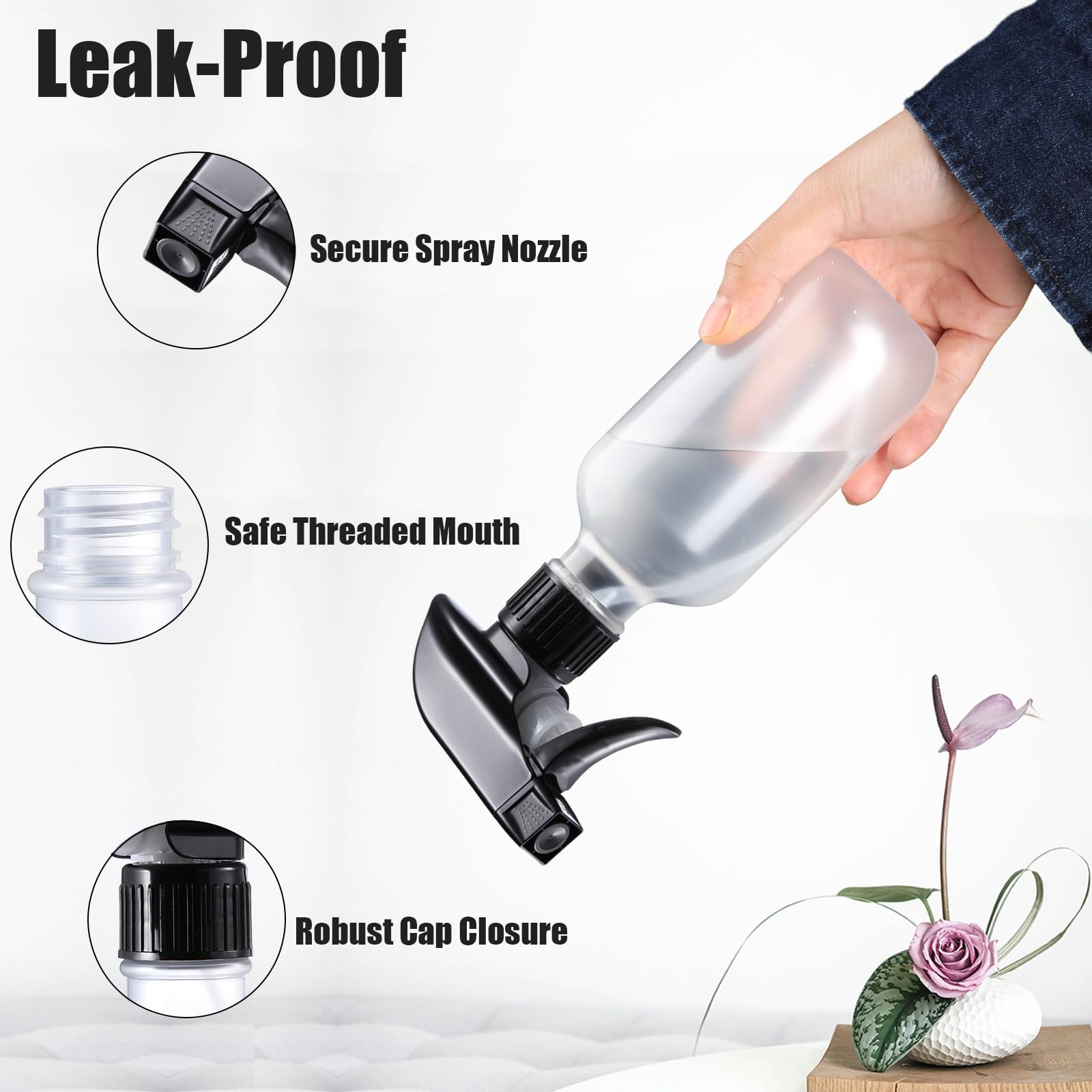 Geartrust Water Spray Bottle For Hair, Frosted Clear Plastic Small Squirt Bottle With Adjustable Mist/Stream, Refillable Empty M