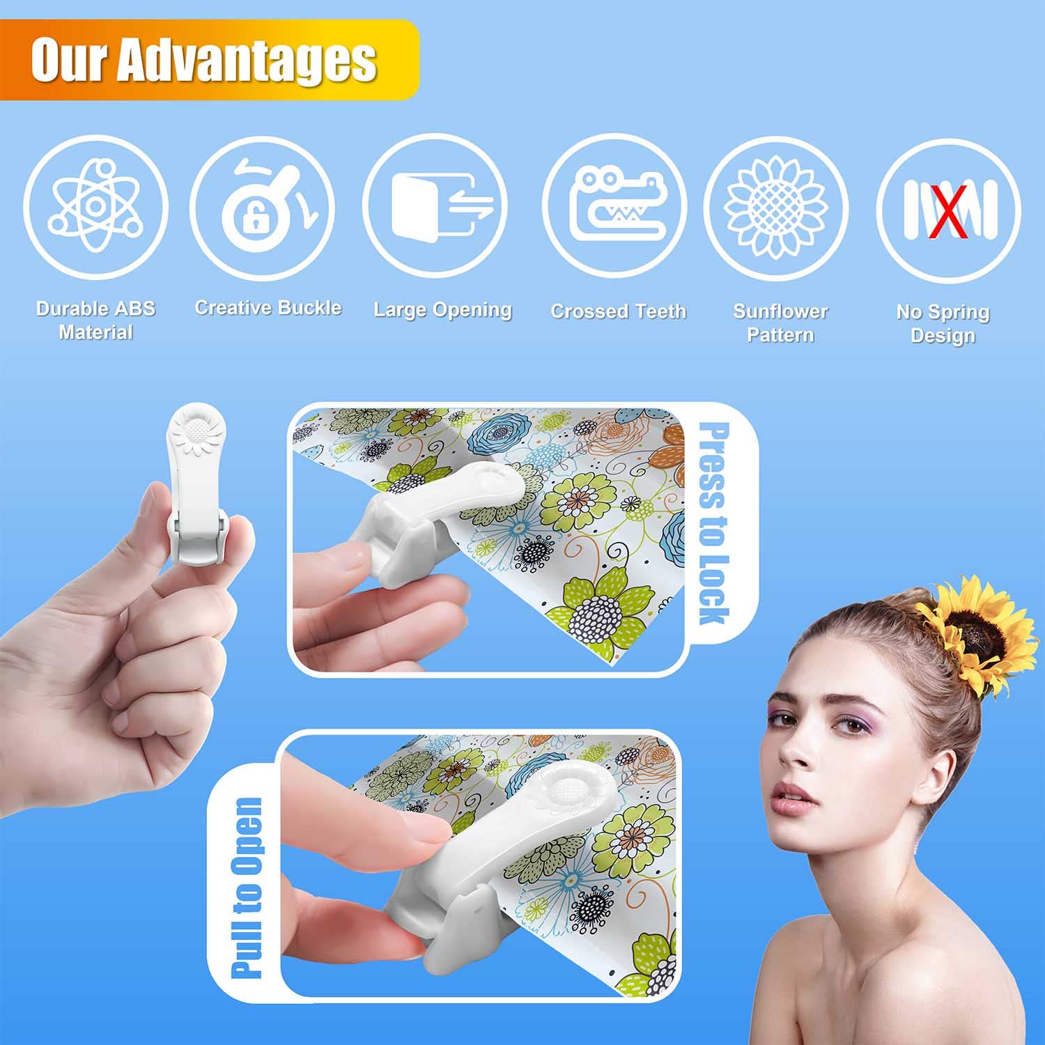 Kingwee Sunflower Shower Curtain Clips, Shower Splash Guard Holders, Bathtub Curtain Liner Clips For Windproof & Splash Water (W