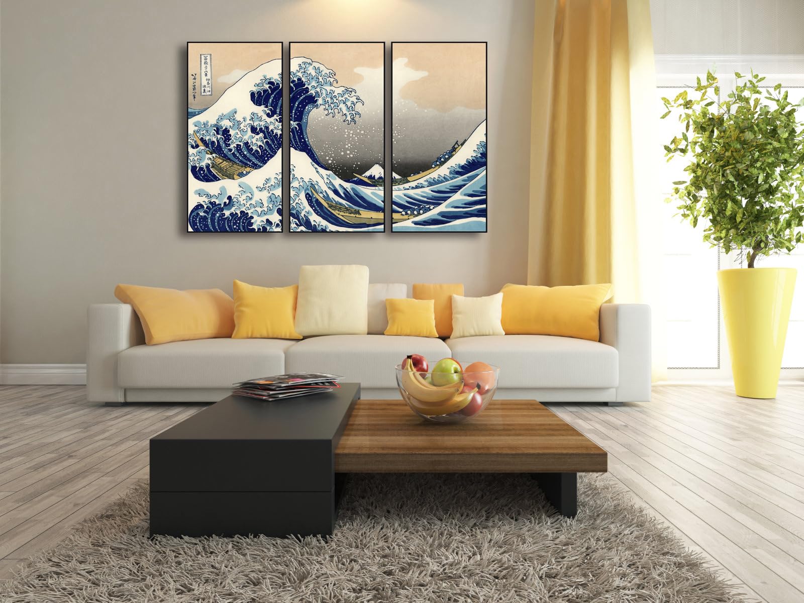 Wieco Art Large Black Aluminum Framed Art 3 Panel Great Wave Of Kanagawa Katsushika Hokusai Canvas Prints Wall Art Abstract Seas