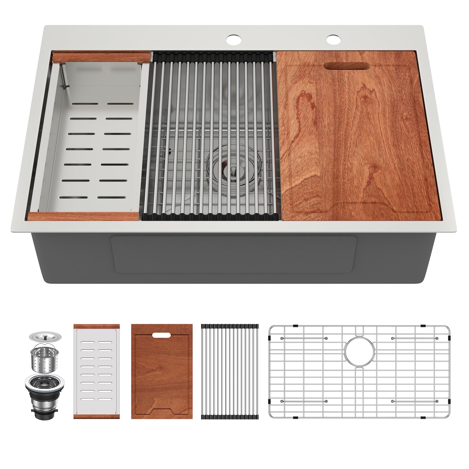 33 Drop In Kitchen Sink Workstation - Lordear 33X22 Kitchen Sinks Drop In Stainless Steel 16 Gauge Single Bowl Handmade Topmount