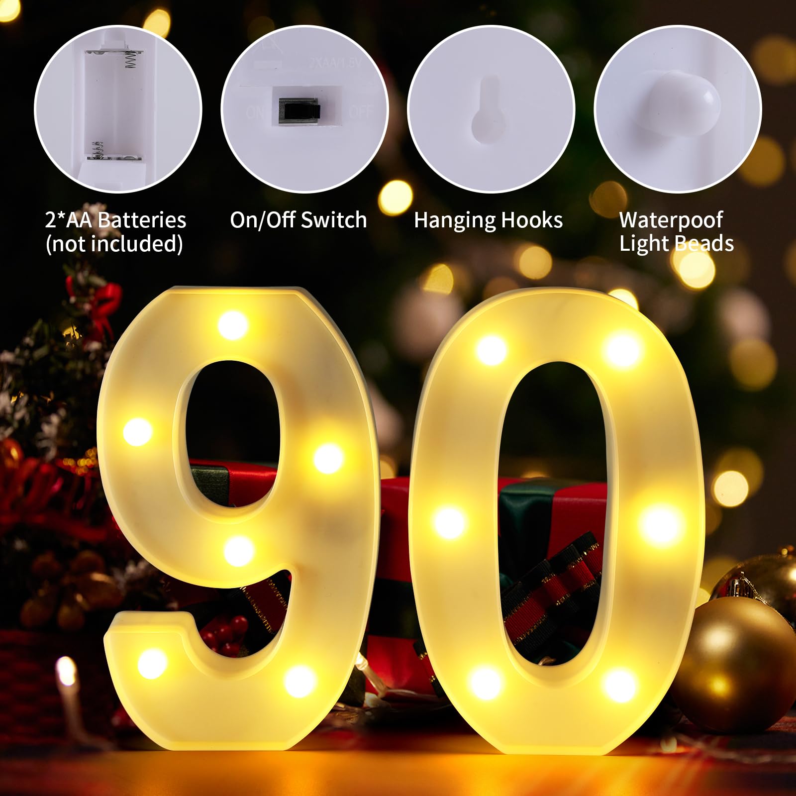 funsky 90th Birthday Decorations - LED Light Up Numbers Sign, 21cm x 13cm x 3cm, White, Perfect for Party Backdrop and Centerpieces