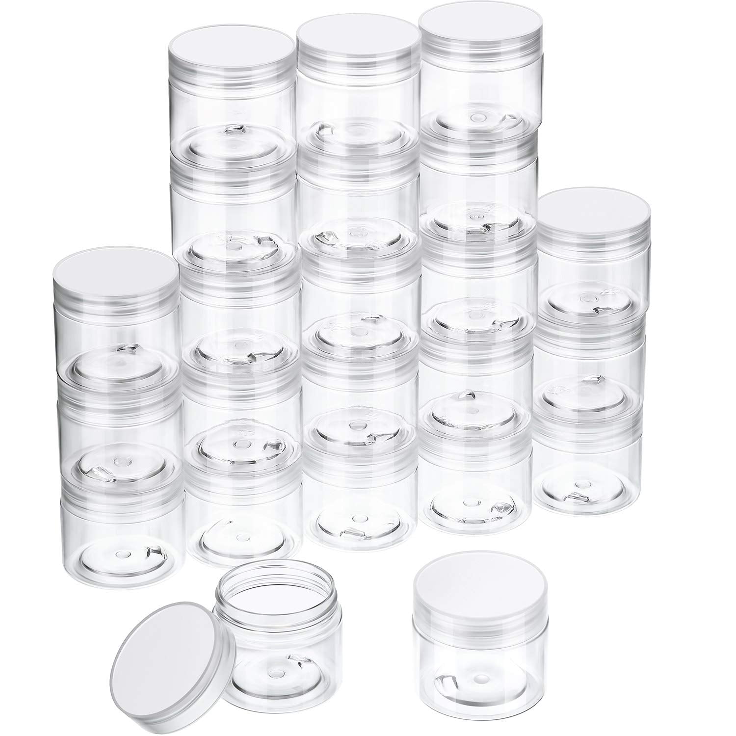 24 Pieces Empty Clear Plastic Jars With Lids Round Storage Containers Wide-Mouth For Beauty Product Cosmetic Cream Lotion Liquid