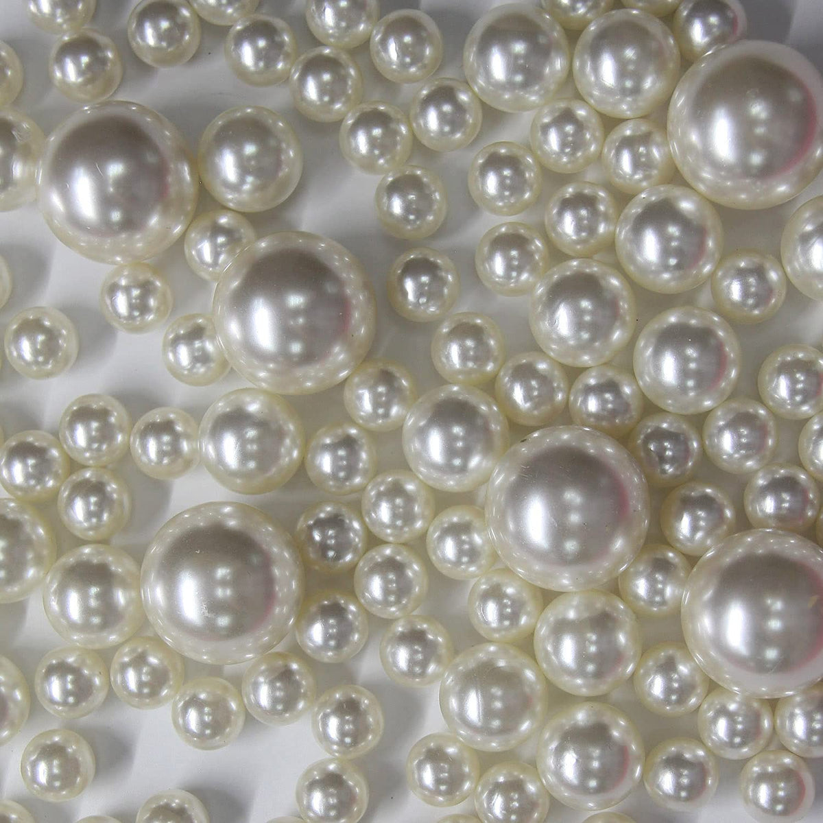 Welmatch Ivory Pearl Vase Fillers - 120 Pcs 0.75 Lb Faux Pearl Beads 14Mm 20Mm 30Mm Assorted With 3200 Pcs Clear Water Beads Inc