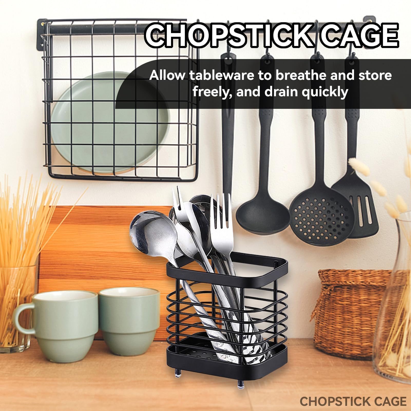 Stainless Steel Utensil Drying Rack, Silverware Drying Basket Basket Draining Basket Kitchen Dish Drainer Dish Drying Rack(S-Bla