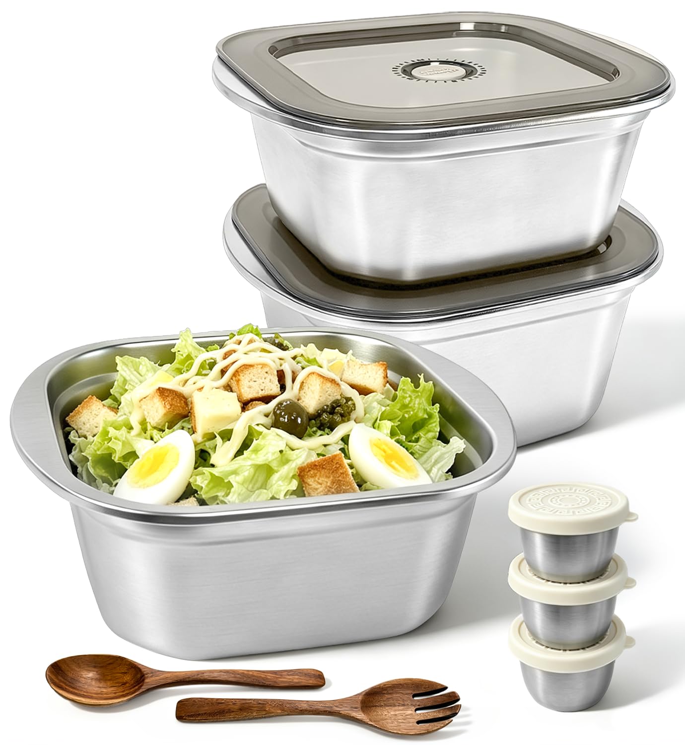 Durstyro 3 Pack 74 oz Stainless Steel Salad Bowl Kit, Salad Container