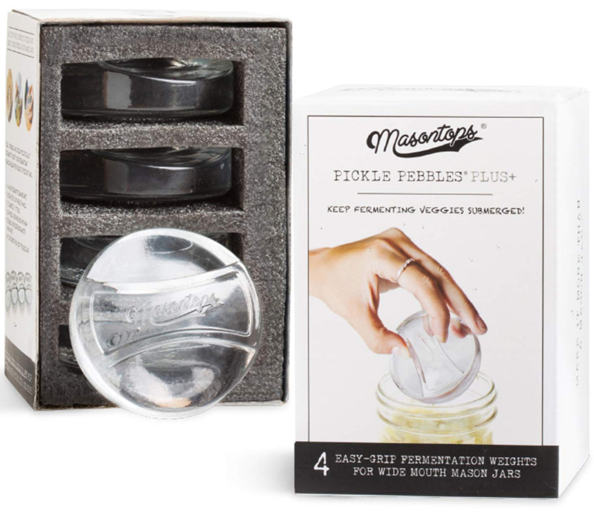 Masontops Pickle Pebble Glass Infinity Weights For Fermenting - Pickling Weight Set - Wide Mouth Mason Jar Fermentation