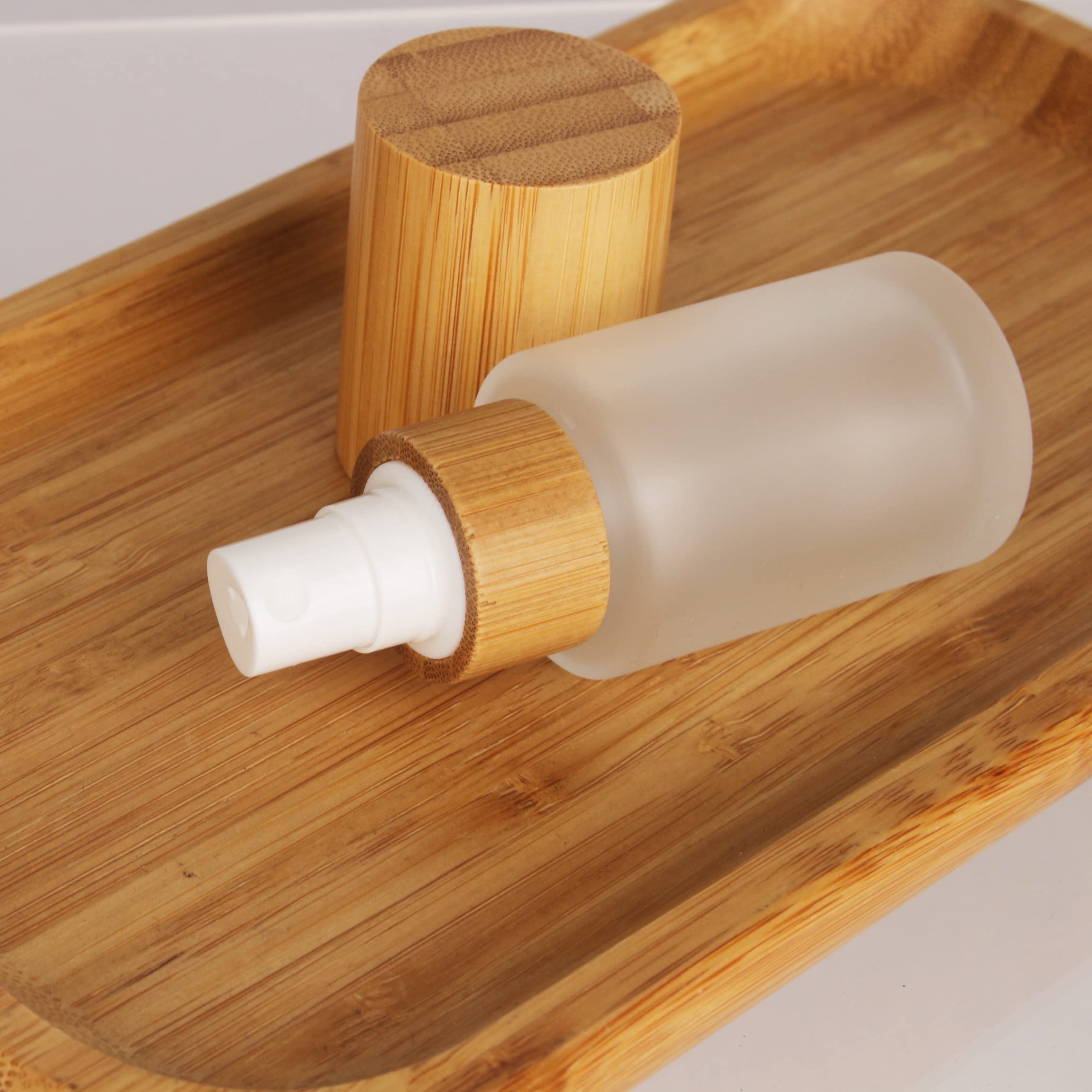 Cosidea 6 Pcs Empty 1Oz / 30Ml Bamboo Lid Frosted Glass Spray Bottle With Fine Mist Despenser Head For Liquid Perfume Toiletries