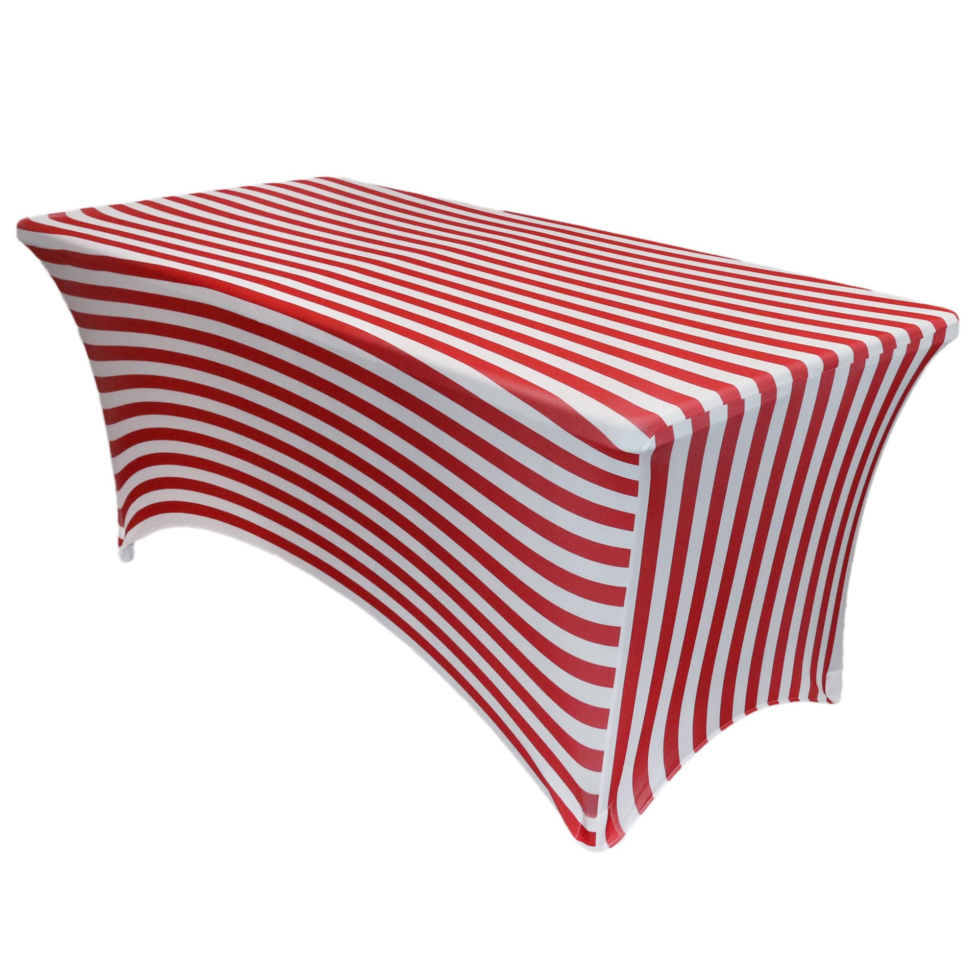 Your Chair Covers - 8 Ft Rectangular Fitted Spandex Tablecloths Patio Table Cover Stretchable Tablecloth - Redwhite Striped