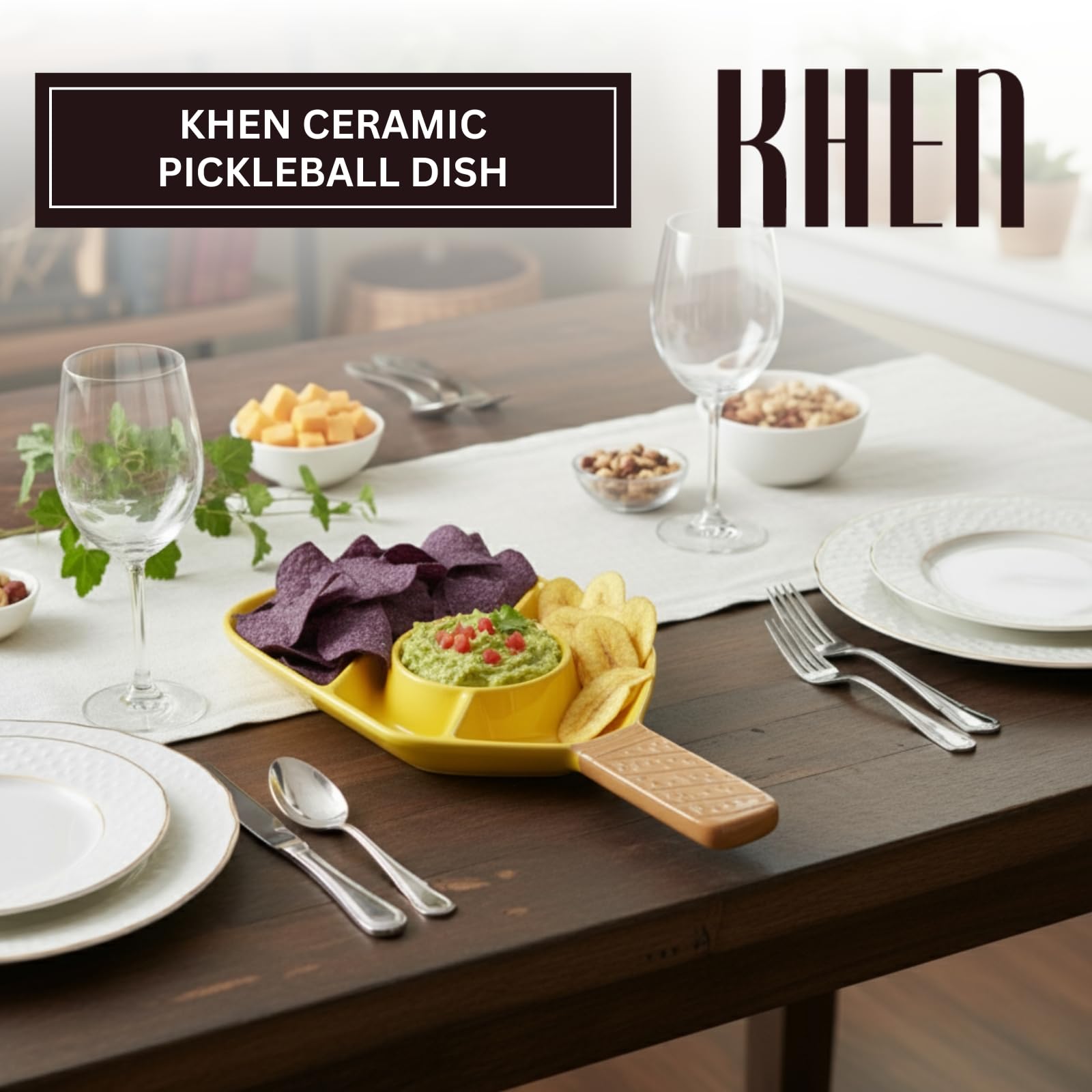 Khen Ceramic Pickleball Dish | Paddle Shaped Serving Tray Platter Decorative Tableware