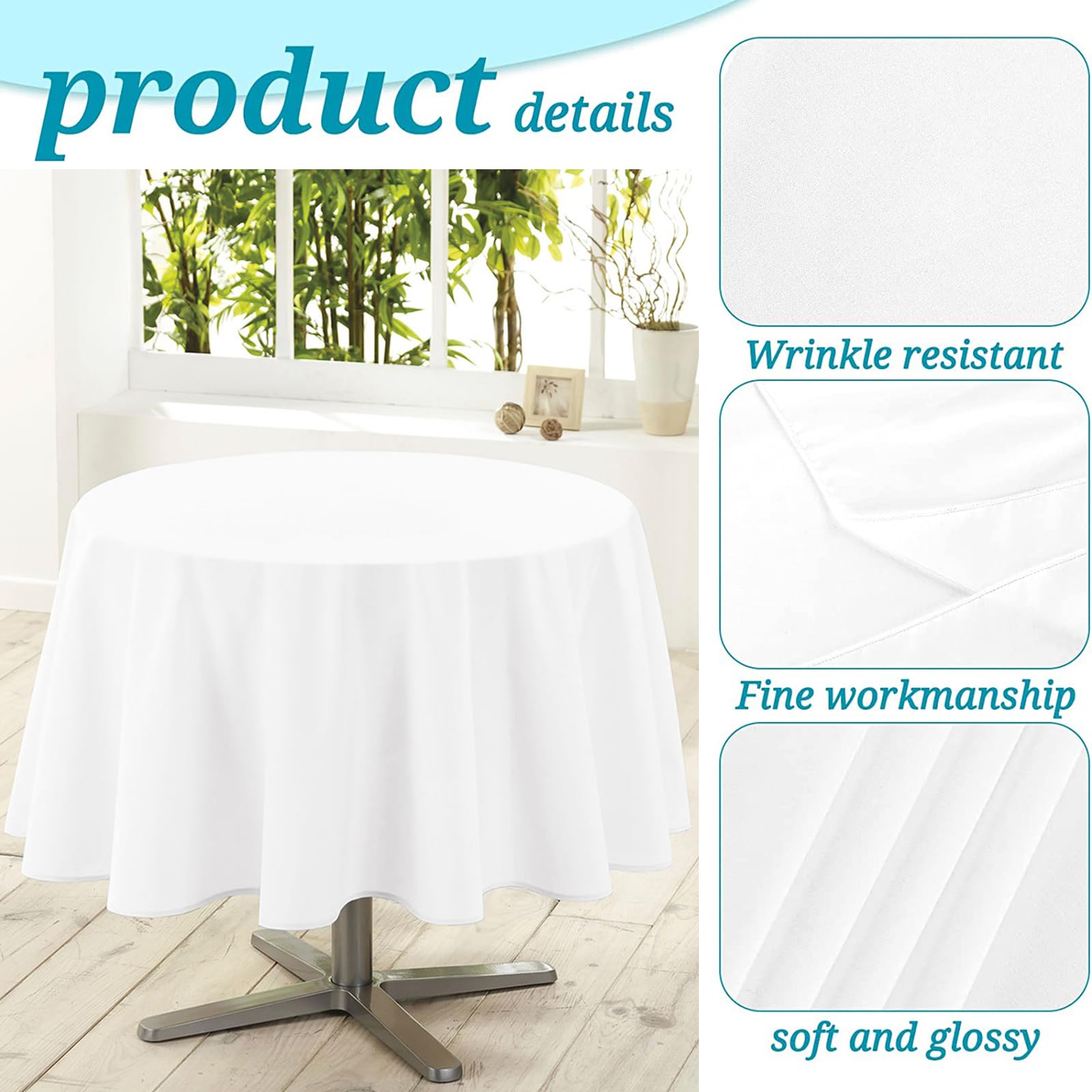 6 Pack Polyester Round Tablecloth 70 Inch White Table Cloths Water Resistant Polyester Cloth Round Tablecloths Washable Tableclo