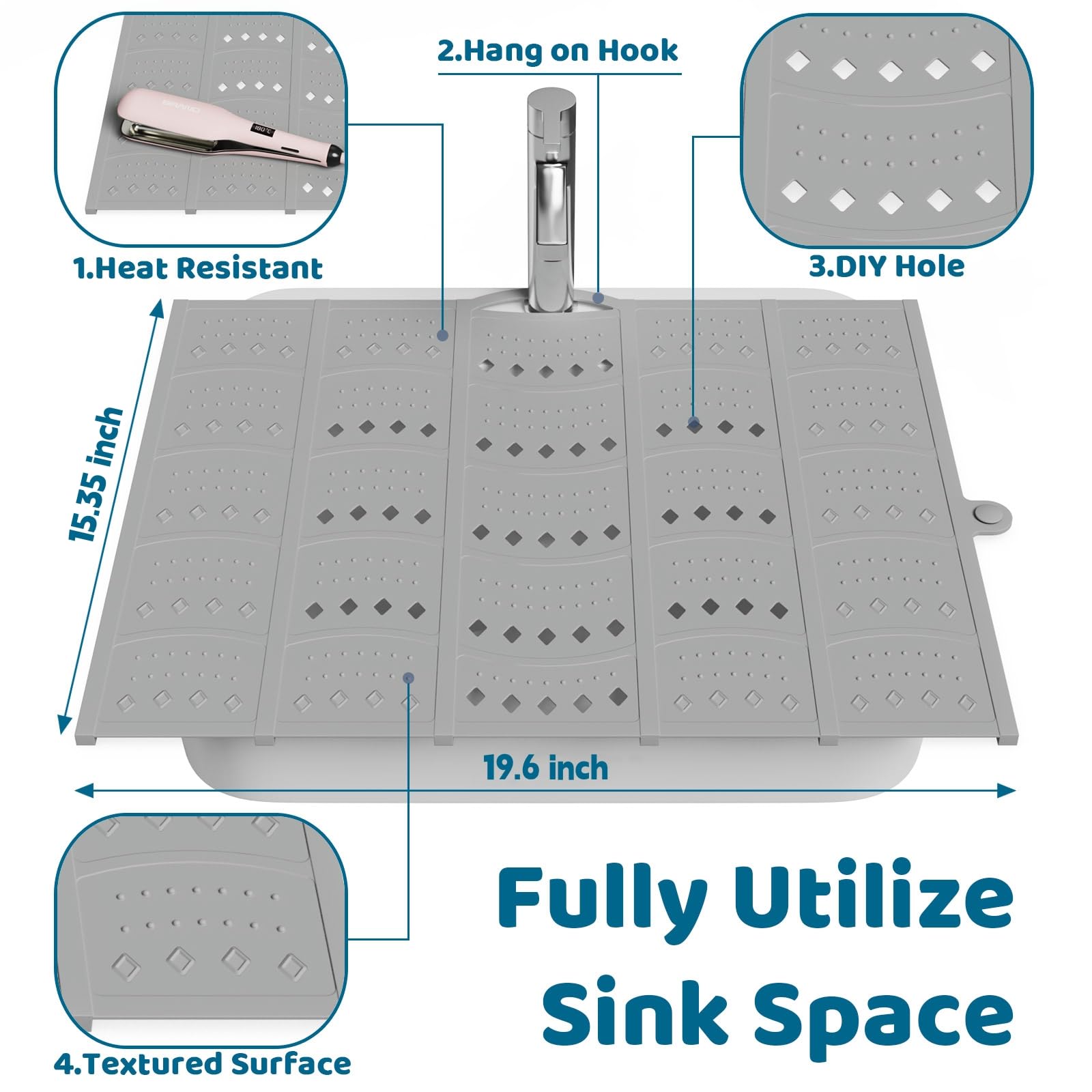 Johamoo Bathroom Sink Cover For Counter Space, Sink Topper Foldable Sink Cover, Silicone Makeup Organizer Mat Space Saver, Small