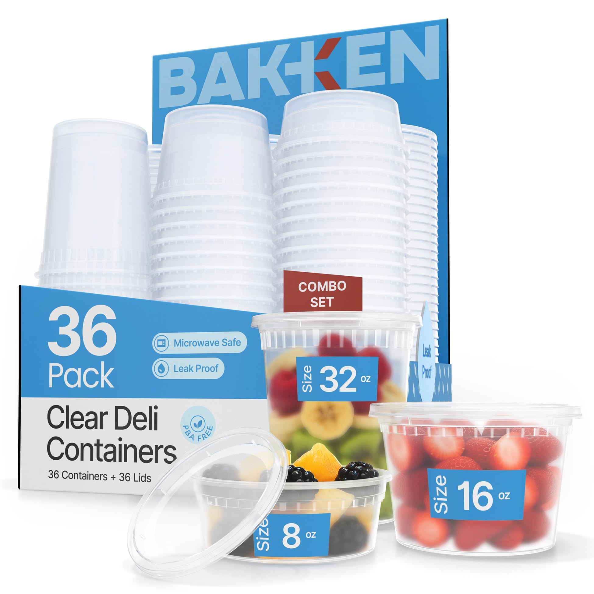 Plastic Deli Containers with Lids Combo Set 8/16/32 oz (36 Pack -12E/A) - Food Storage for Soup, Meal Prep & Slime, Stackable, F