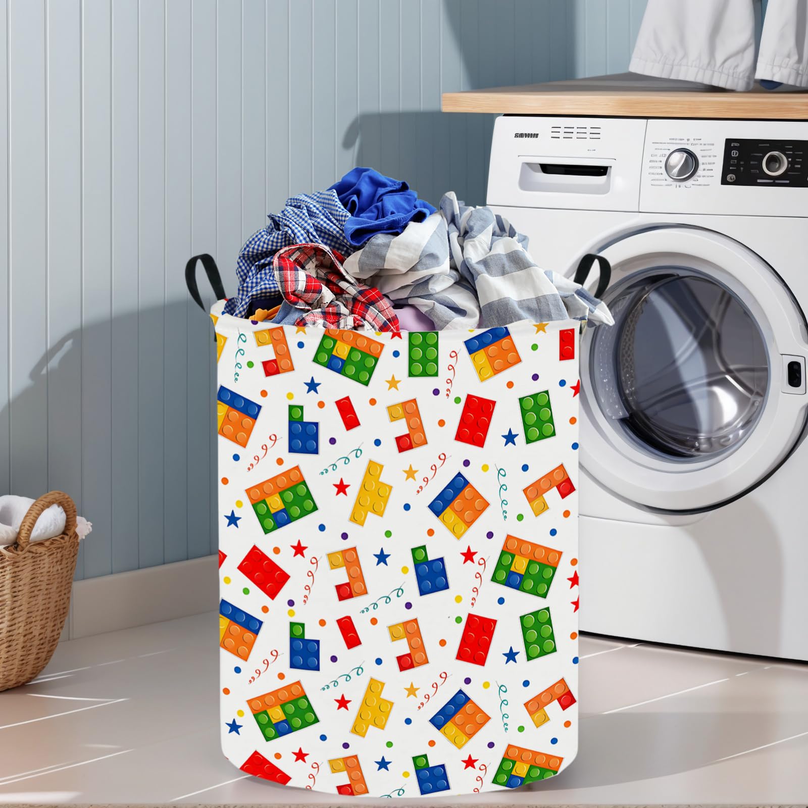 Asketam Fabric Laundry Basket Canvas Laundry Hamper For Dirty Clothes Toy Organizer Kid Nursery Room Decor Basket(Building Block