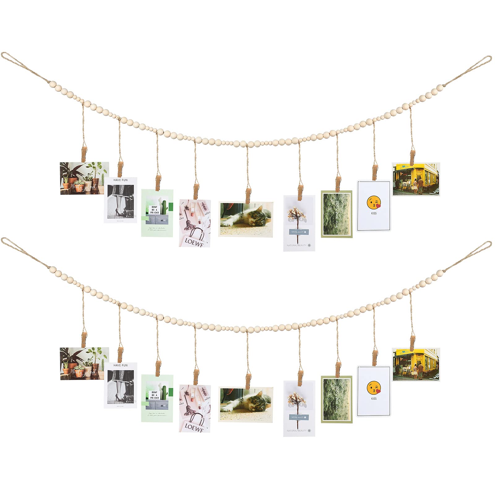 Wall Hanging Photo Display with Wooden Beads Garland 4 Feet Boho Collage Picture Frame DIY Picture Photo Frame Set with 9 Wood C