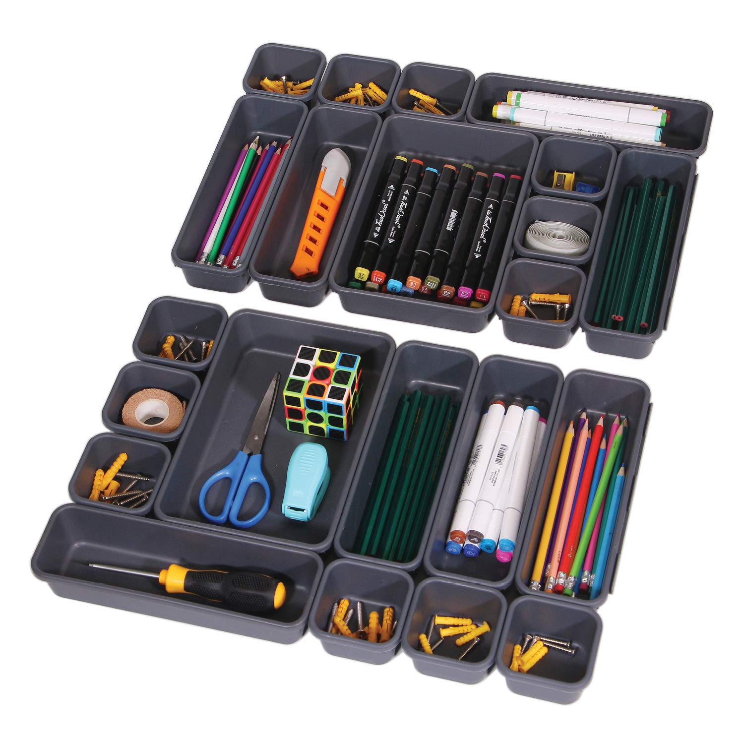 Set of 22 Interlocking Desk Drawer Organizer Tray Dividers Plastic Shallow Narrow Drawers Organizers Separators and Storage Bins